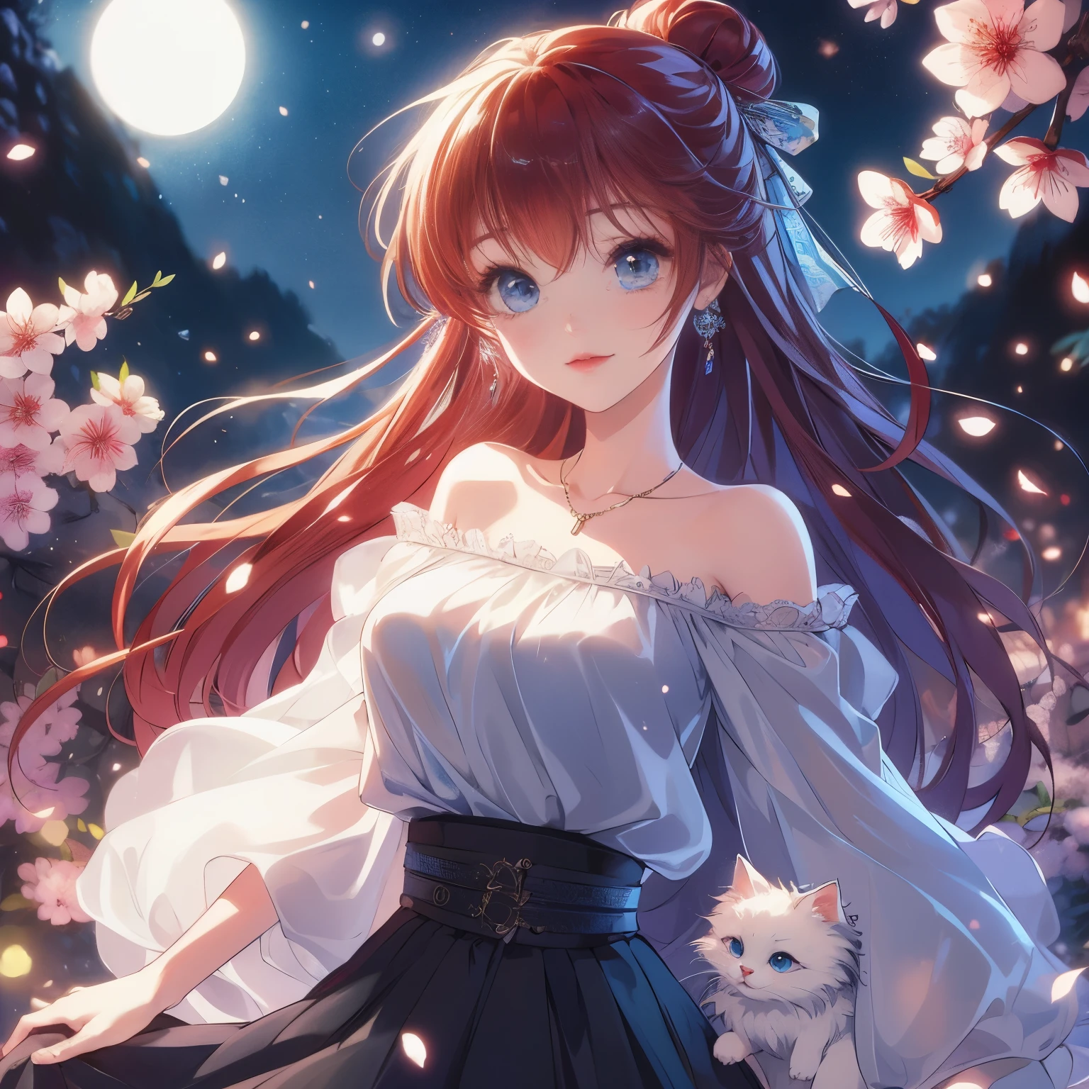 anime girl,long hair,blue eyes,holding a cat, anime style 4k, Beautiful anime girl, Beautiful anime, Cute anime waifu wearing beautiful clothes, anime art wallpaper 8k, Beautiful anime portrait, 漂亮的anime girl, Beautiful anime style, Beautiful anime catgirl, Beautiful anime woman, anime art wallpaper 4k, Anime Art Wallpaper 4k, 可爱的anime girl