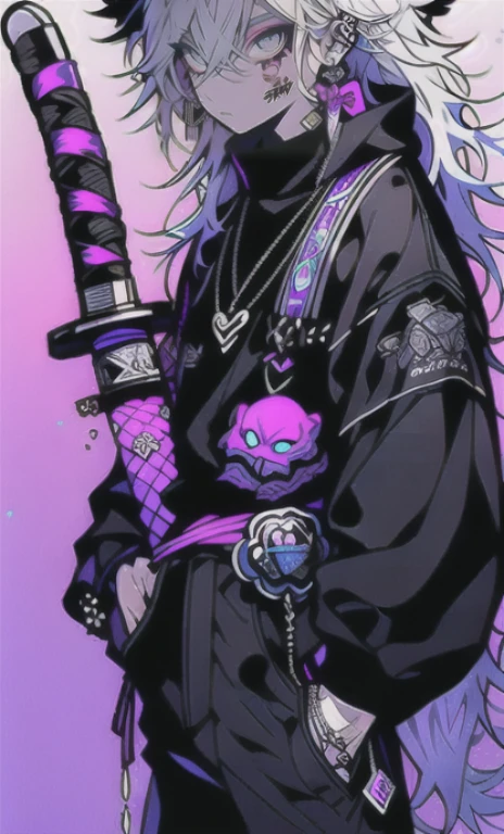 solo, 1boy,「white hair,cerulean blue」long hair, Demon knife, {{nighthawk mask}},  There&#39;s a man wearing a costume, {fox tail,} {one wing} Farson!!!!, furry Farson, furry characters, furry anime, Farson, furry paws furry, Furry shots, there is nothing, very hairy, furry artist, upright, [[[Anthropomorphic Nue]]] virtual youtuber, full body