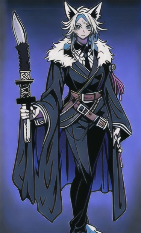 solo, 1boy,「white hair,cerulean blue」long hair, Demon knife, {{nighthawk mask}},  There&#39;s a man wearing a costume, {fox tail,} {one wing} Farson!!!!, furry Farson, furry characters, furry anime, Farson, furry paws furry, Furry shots, there is nothing, very hairy, furry artist, upright, [[[Anthropomorphic Nue]]] virtual youtuber, full body