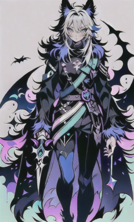 solo, 1boy,「white hair,cerulean blue」long hair, Demon knife, {{nighthawk mask}},  There&#39;s a man wearing a costume, {fox tail,} {one wing} Farson!!!!, furry Farson, furry characters, furry anime, Farson, furry paws furry, Furry shots, there is nothing, very hairy, furry artist, upright, [[[Anthropomorphic Nue]]] virtual youtuber, full body