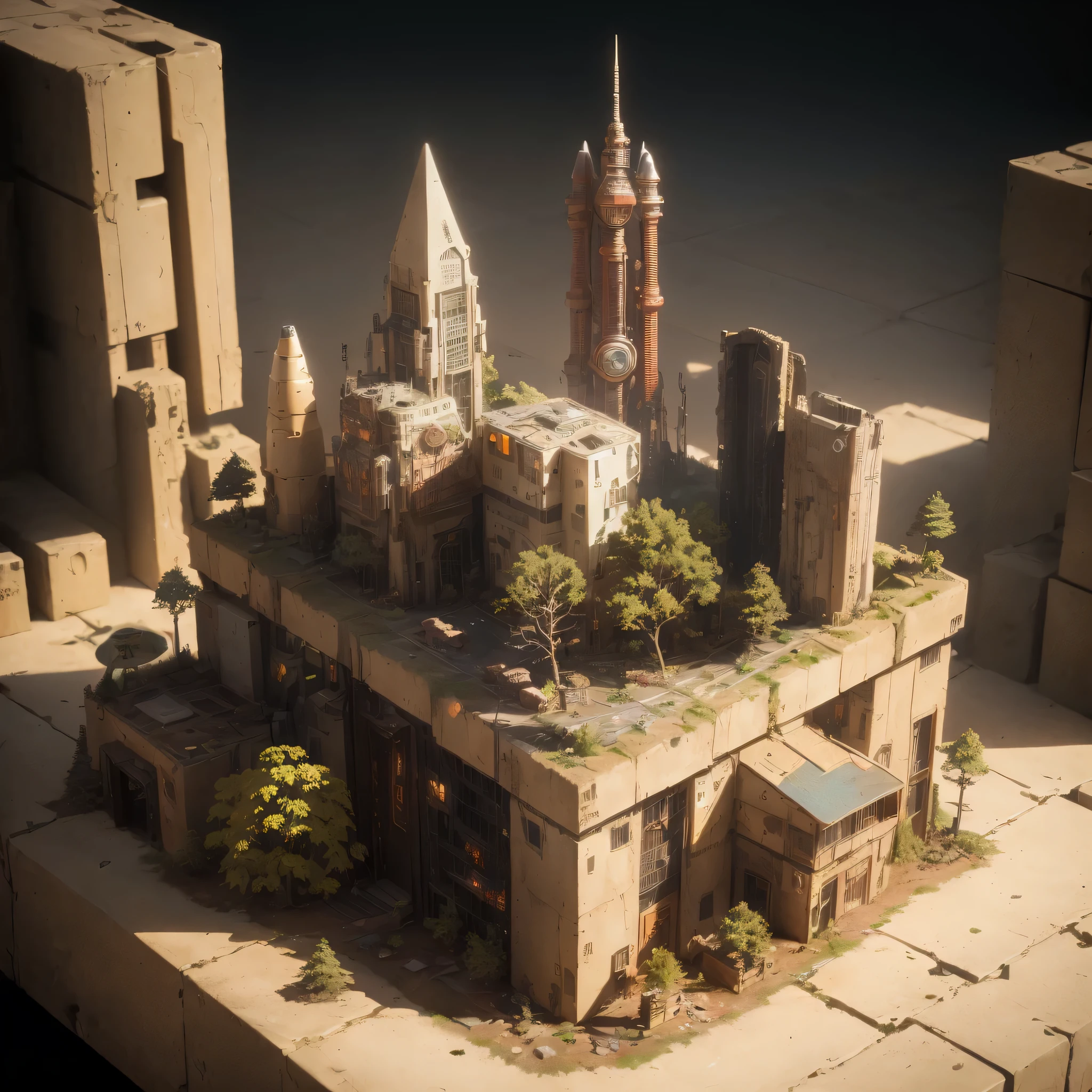 3598年Mars realistic model, (split ends, original photo, best quality, masterpiece:1.4),Steampunk Cyberpunk 6820 City,(CyberpunkMars light:1.3), Mars (related to land),(in a small nature box:1.3),Isometric, small nature, landscape on foundation,landscape,