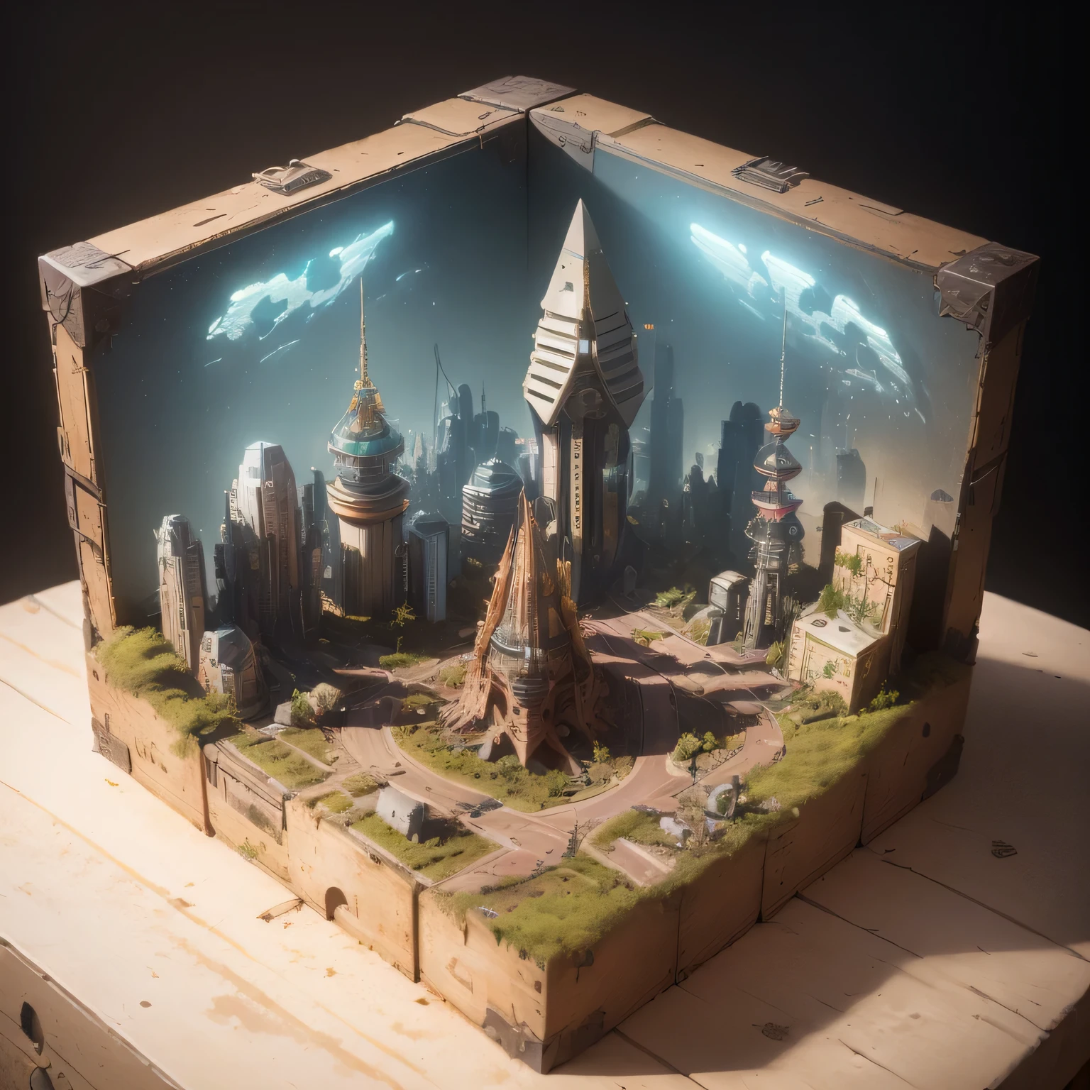 3598年Mars realistic model, (split ends, original photo, best quality, masterpiece:1.4),Steampunk Cyberpunk 6820 City,(CyberpunkMars light:1.3), Mars (related to land),(in a small nature box:1.3),Isometric, small nature, landscape on foundation,landscape,