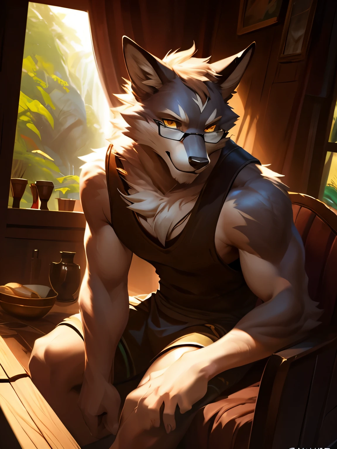 tattoos, inked, 4k,huge dick, horny, nipple piercing's, pierced dick, high resolution, best quality, perfect colors, perfect shadows, perfect lighting, posted on e621, (by Chunie, by canyne khai, by t.y.starale), male, furry, Fox anthro, solo, white fur, Yellow eyes, glasses, (Realistic eye details 1.2), cultivator wear, Full body like, Slim body, V0id3nergy, Masterpiece, dramatic lighting, soft lighting, day, highly detail, Hair coiled, ((Bonifasko lighting)), (Detailed eyes), perfect pupils, detail eyes, detail fluffy fur, (seductive face:1.2), fit body, Looking at the camera,, fit body, perfect male figure, Detailed fur, Detailed face, Perfect face, Detailed background, (Complex), (Super Detail), (Ultra Clear), (Best Quality)