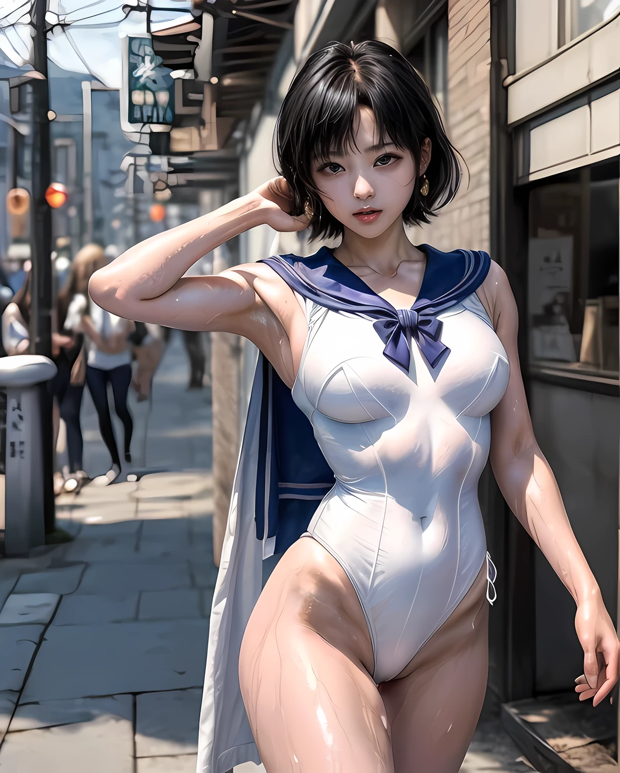 sailor mercuryがCowgirlで性交する, (((realistic, highest quality, High resolution, real women pictures:1.2))), (((sailor mercuryのレオタードを着ている:1.3)), (sailor mercuryのコスチューム:1.3), (slender body shape:1.8), Cowgirl性交する, (anatomically correct:1.3), short-haired with bangs, (White sailor warrior leotard whose fabric is too thin:1.2), 膣に陰茎を挿入するCowgirlポーズ, curved body, not wearing underwear, The lower part of the body is exposed, 大きく股を開いてCowgirl, Her white leotard gets wet with sweat and sticks to her skin., Detailed depiction of the vagina, beautiful thighs, A huge penis is pushed up into the vagina, nose too small, toned stomach, beautiful girl has sex with clothes on, saddle, Cowgirl, Girl Straddling Man, (normal limb), Too cute small face, The whole body is wet with sweat, put your hands behind your head, can'I can't see my nostrils, realistic, vagina is wet, lips slightly open, (anatomically correct:1.2), man inserts penis into girl, sailor mercury, 16 year oldh school student, On a street with heavy traffic during the day, sailor mercuryは敵に敗れて陰茎を膣に挿入させられる