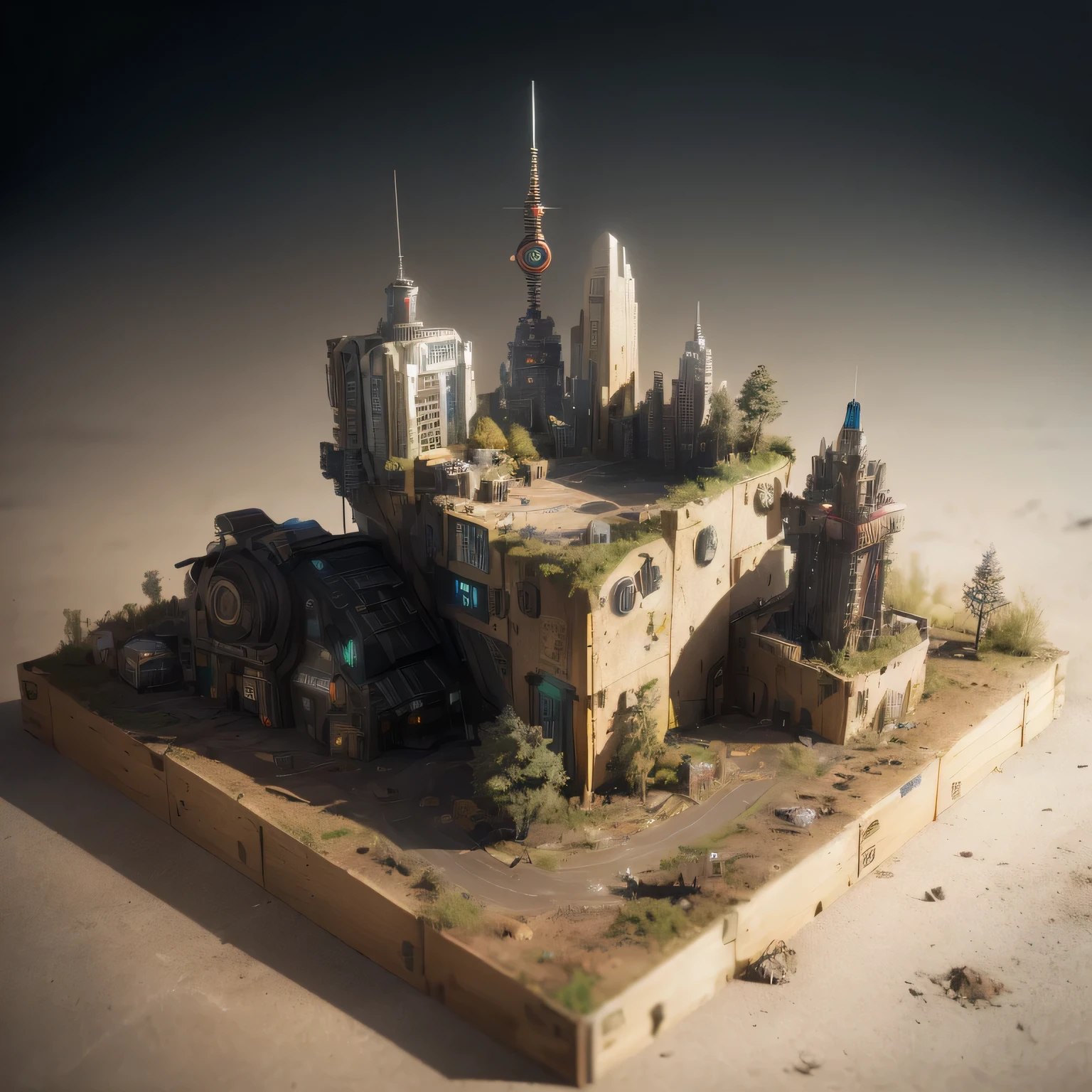 3598年Mars realistic model, (split ends, original photo, best quality, masterpiece:1.4),Steampunk Cyberpunk 6820 City,(CyberpunkMars light:1.3), Mars (related to land),(in a small nature box:1.3),Isometric, small nature, landscape on foundation,landscape,
