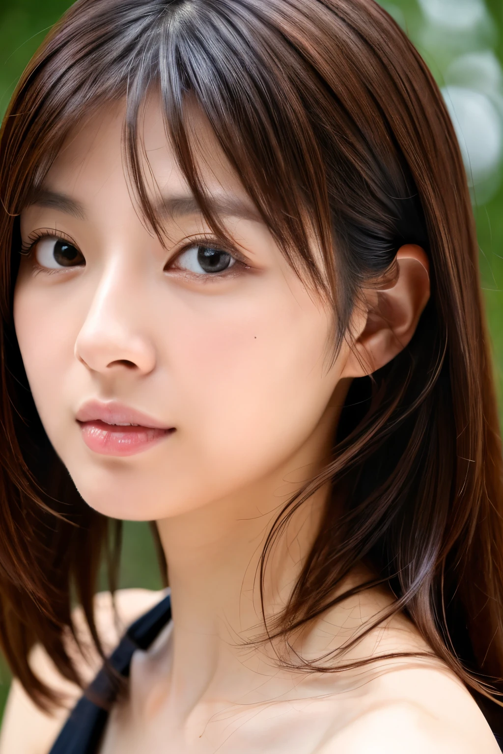 Masterpiece, Best Quality, Photorealsitic, Ultra-detailed, finely detail, high resolution, 8k wallpaper, Professional, high level of detail, 1girl in, Skinny Japanese woman, ((Facing the front)), Detailed clavicle, face perfect, straight hair, (look straight at a camera)