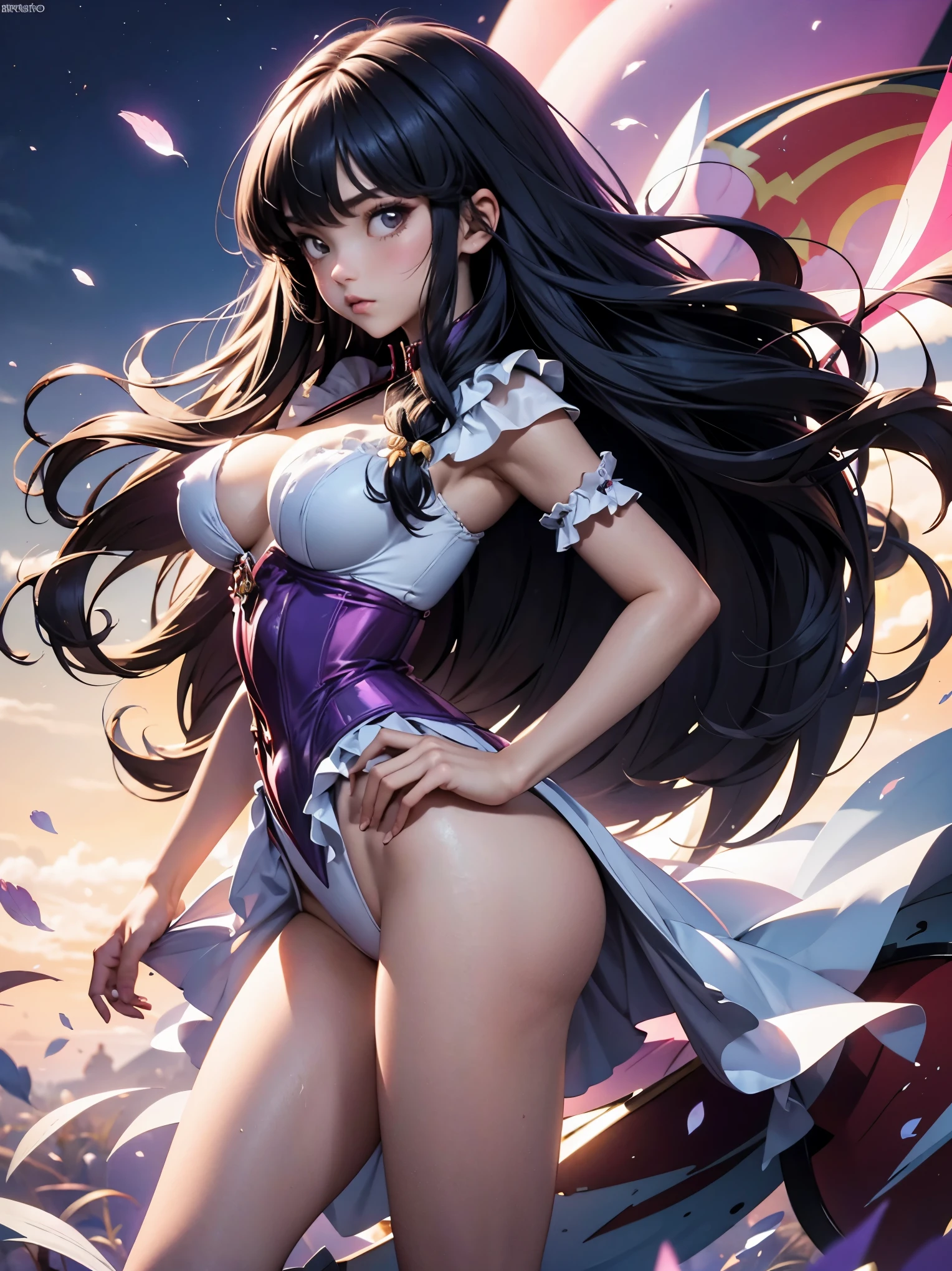 Garota Anime hentai  cabelo purple com corset rosa pink, 16 anos, corpo bonito, seios grandes, with hands on hips and vagina, hand on ass , Garota sexy, purple cabelo, mechas de cabelo laterais, mechas de cabelo na lateral do rosto, beautiful lighting, sombras suaves, olhos azuis, pernas bonitas, cabelo longo purple, estilo anime, personagem Shampoo Chan, Autora Rumiko Takahashi, Baseado em obra de Rumiko Takahashi, Anime Ranma 1/ 2, quadril robusto, corpo inteiro, corpo inteiro, busto grande, garota jovem com corpo belo e bonito, sandals on his feet, garota 16 anos jovem, usando corset pink rosa, garota anime hentai, estilo anime hentai, beautiful feet in sandals, 45° viewing angle, peito grande, seios bonitos, cabelo purple, sandals on the feet, pernas bonitas, sexy, lingua para fora, sexy expression