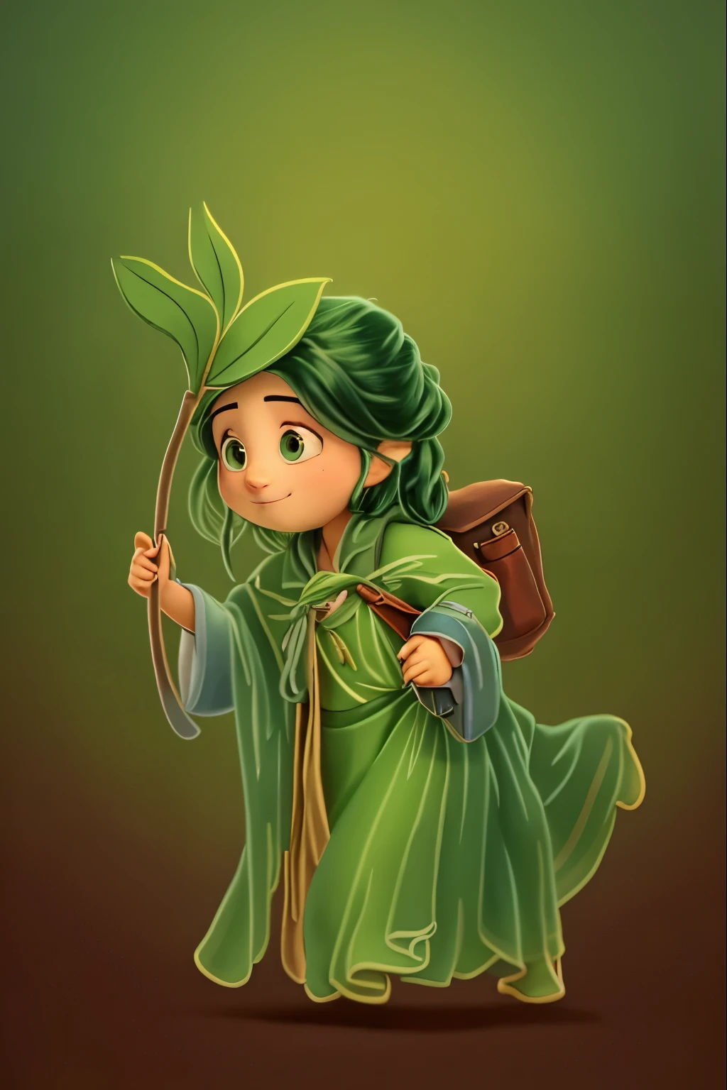 holding a stuff,Carrying a backpack,one foot,antiquity,green,black hair,