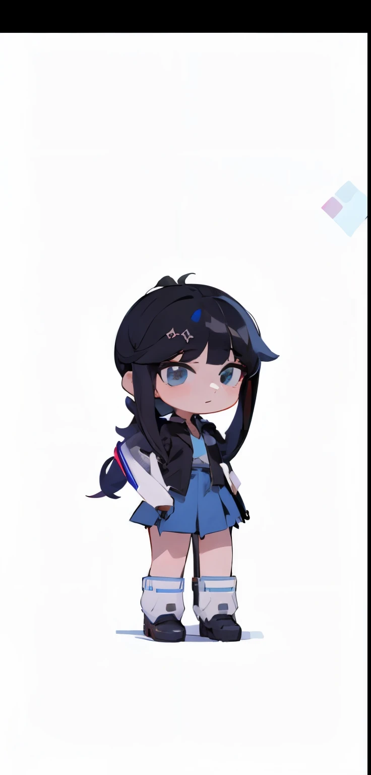 (Masterpiece, Best quality),1 girl, black hair, black jacket, blue skirt