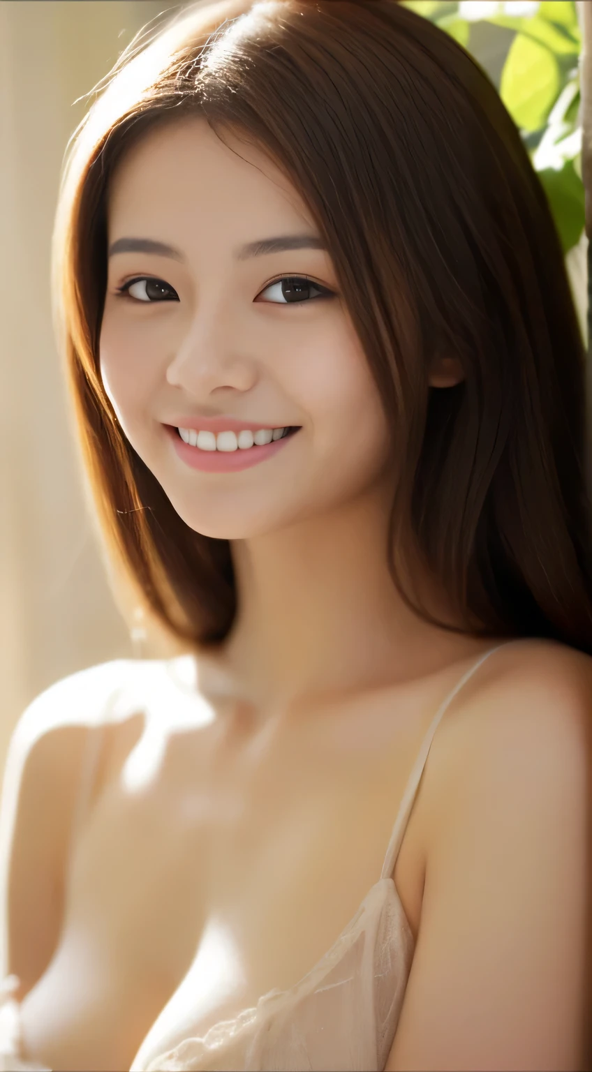 Japanese ),((beautiful girl)),cleavage,An expression that imagines something pleasant:1.2,(perfect body beauty:1.2),((perfect body)),(shy smile),beautiful teeth,