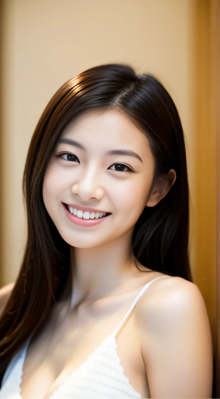 Japanese ),((beautiful girl)),cleavage,An expression that imagines something pleasant:1.2,(perfect body beauty:1.2),((perfect body)),(shy smile),beautiful teeth,