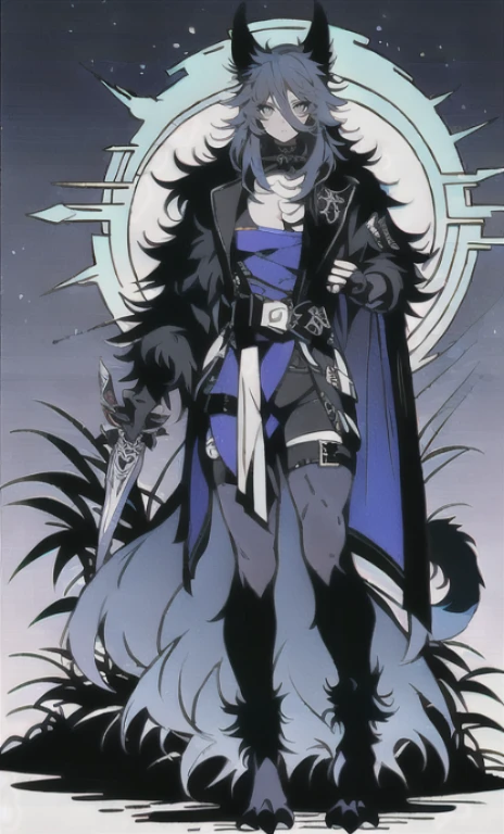 solo, 1boy,「white hair,cerulean blue」long hair, Demon knife, {{nighthawk mask}},  There&#39;s a man wearing a costume, {fox tail,}Apparition {one wing} Farson!!!!, furry Farson, furry characters, furry anime, Farson, furry paws furry, Furry shots, there is nothing, very hairy, furry artist, upright, [[[Anthropomorphic Nue]]] virtual youtuber, full body