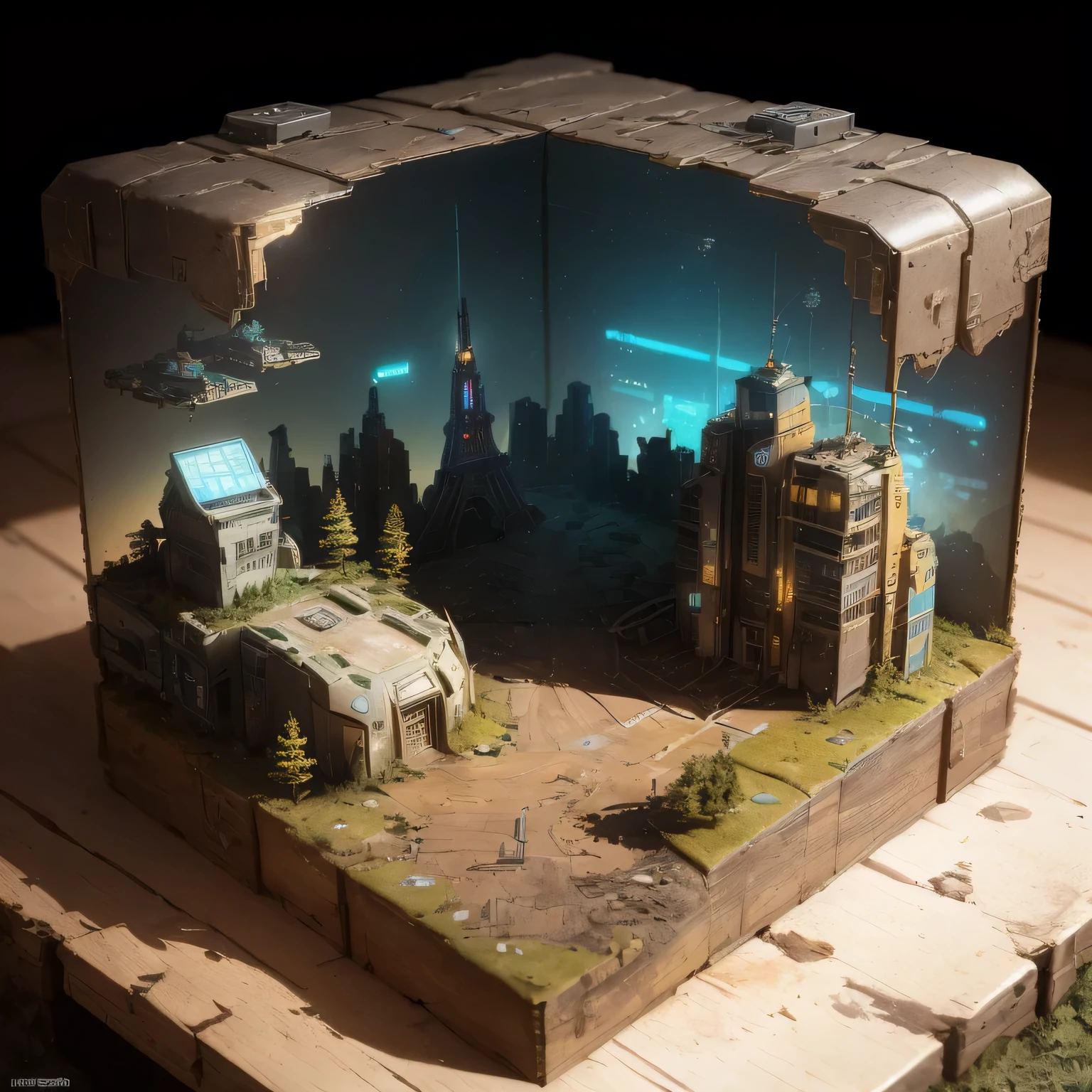 3598年Mars realistic model, (split ends, original photo, best quality, masterpiece:1.4),Steampunk Cyberpunk 6820 City,(CyberpunkMars light:1.3), Mars (related to land),(in a small nature box:1.3),Isometric, small nature, landscape on foundation,landscape,