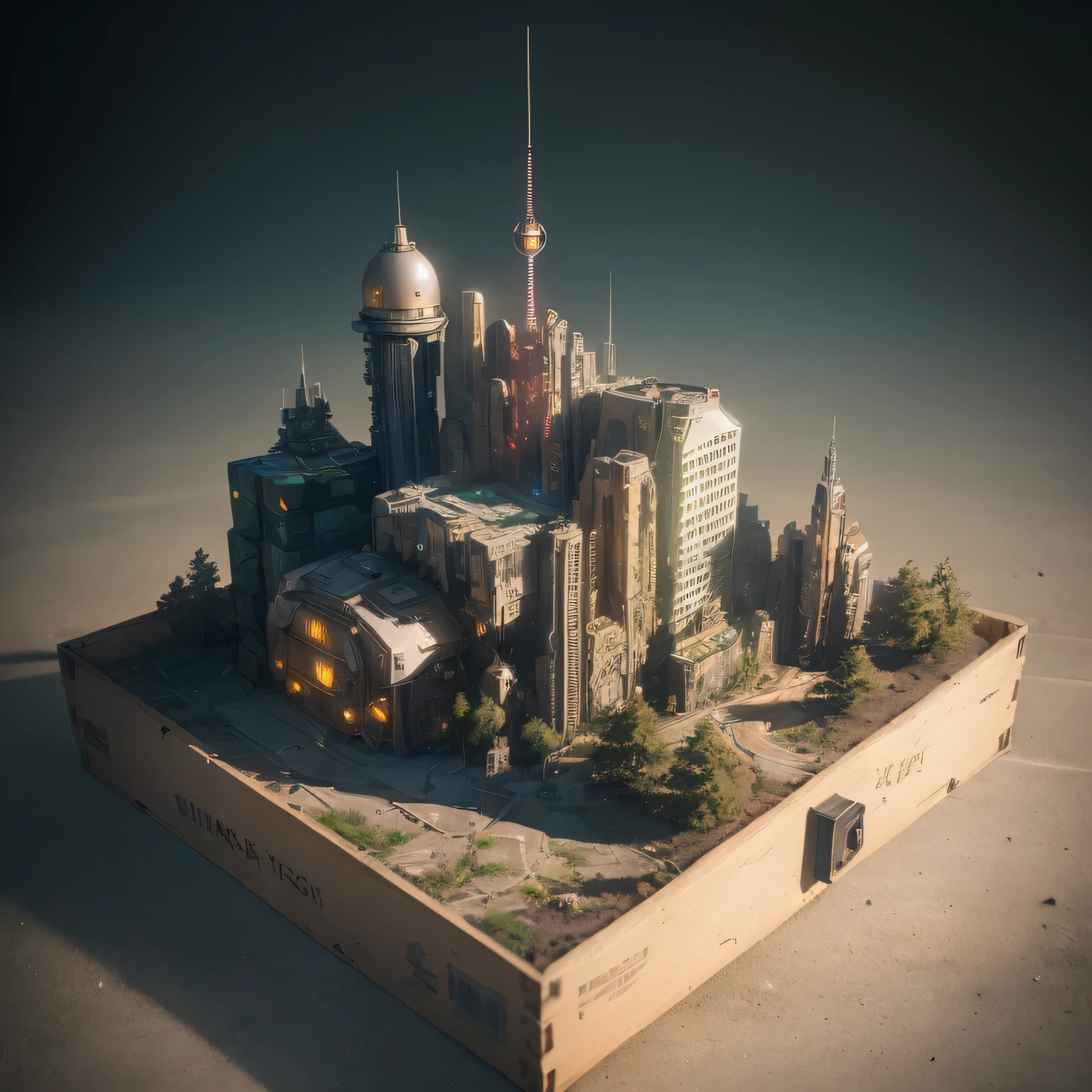 3598年Mars realistic model, (split ends, original photo, best quality, masterpiece:1.4),Steampunk Cyberpunk 6820 City,(CyberpunkMars light:1.3), Mars (related to land),(in a small nature box:1.3),Isometric, small nature, landscape on foundation,landscape,