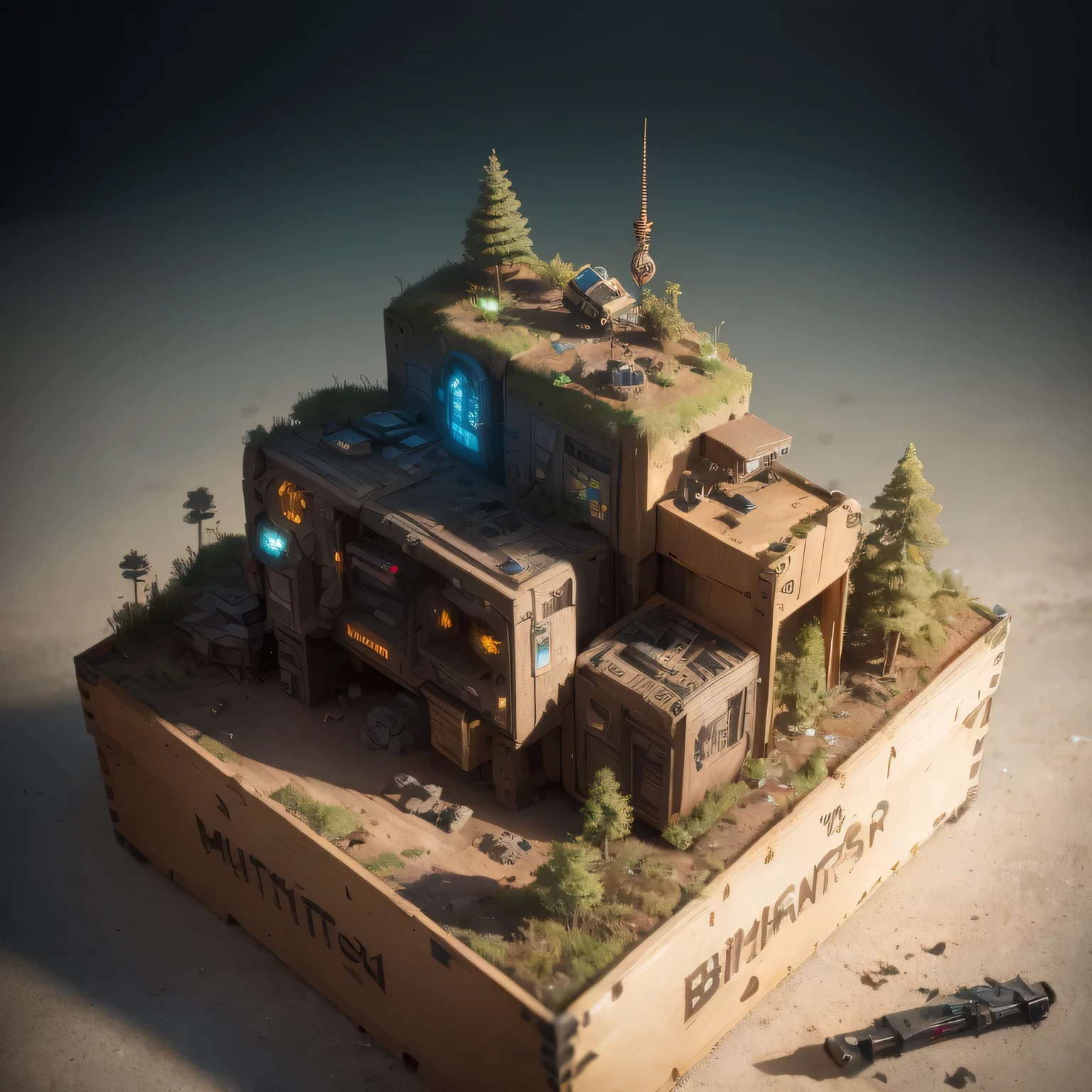 3598年Mars realistic model, (split ends, original photo, best quality, masterpiece:1.4),Steampunk Cyberpunk 6820 City,(CyberpunkMars light:1.3), Mars (related to land),(in a small nature box:1.3),Isometric, small nature, landscape on foundation,landscape,