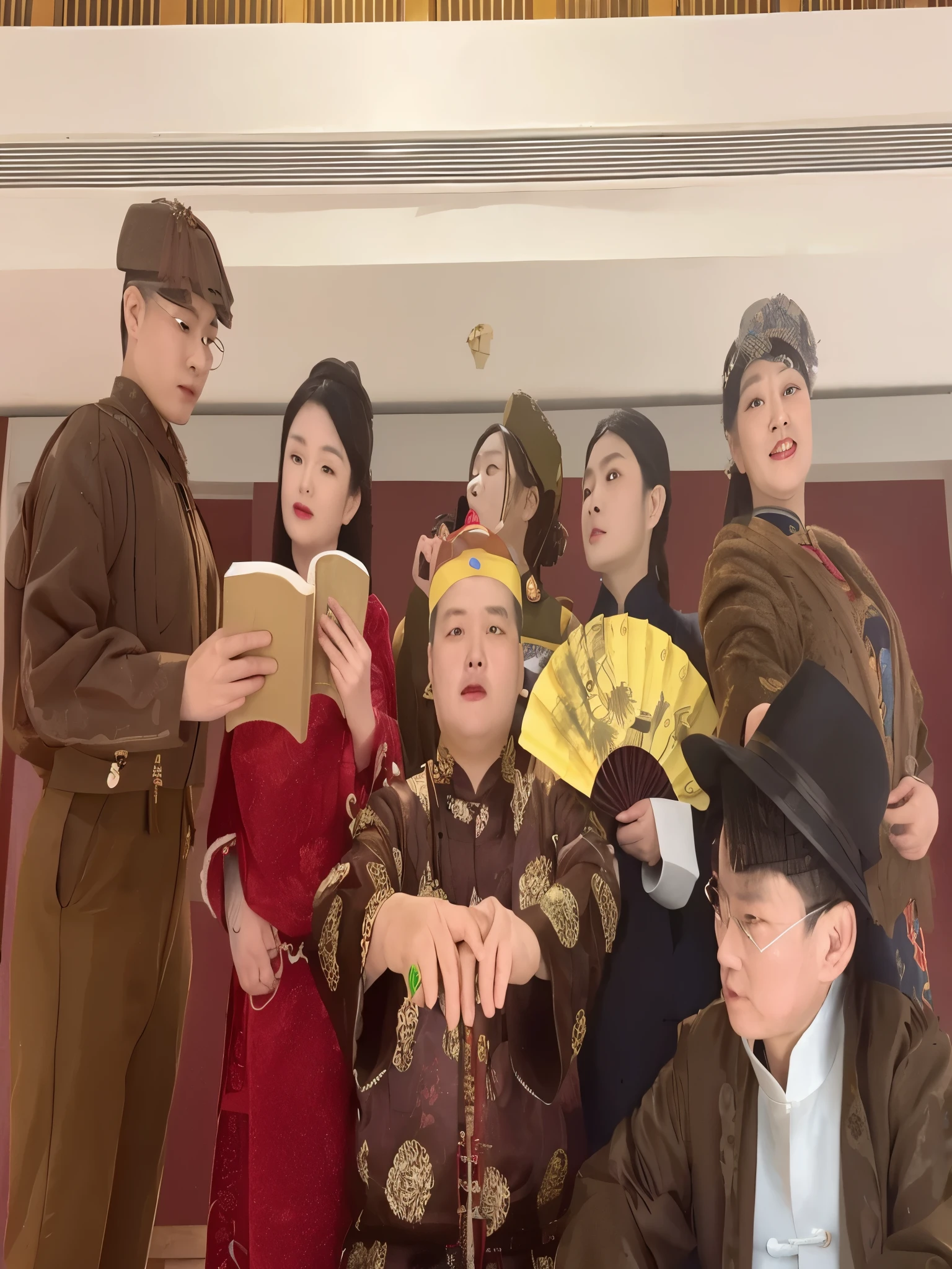 several people dressed in traditional Chinese clothing are posing for a picture, Inspired by Song Huizong, Inspired by Ann Gu, Production photos, Inspired by Dong Yuan, Wearing ancient Chinese clothing, drama, Inspired by Song Maojin, inspired by Zhang Zongcang, traditional Chinese, Inspired by Guo Xi, Set up photos wearing outfits