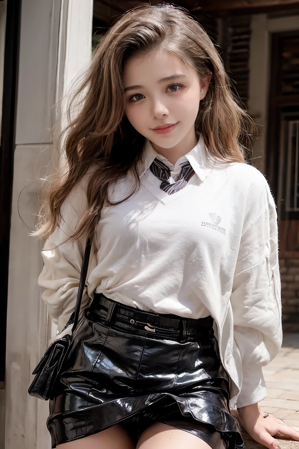 highest quality、High level image quality、high detail、8k、1、very cute、beautiful girl、god々々right、cute like an angel、big eyes、glamorous girl、Fluffy smile、150cm、Jacket White Polo Shirt、red tie、Red hanging skirt、suspenders、black haired、amount、((skirt lift, flashing tiny pussy))、outside the house、School zone、nsfw,