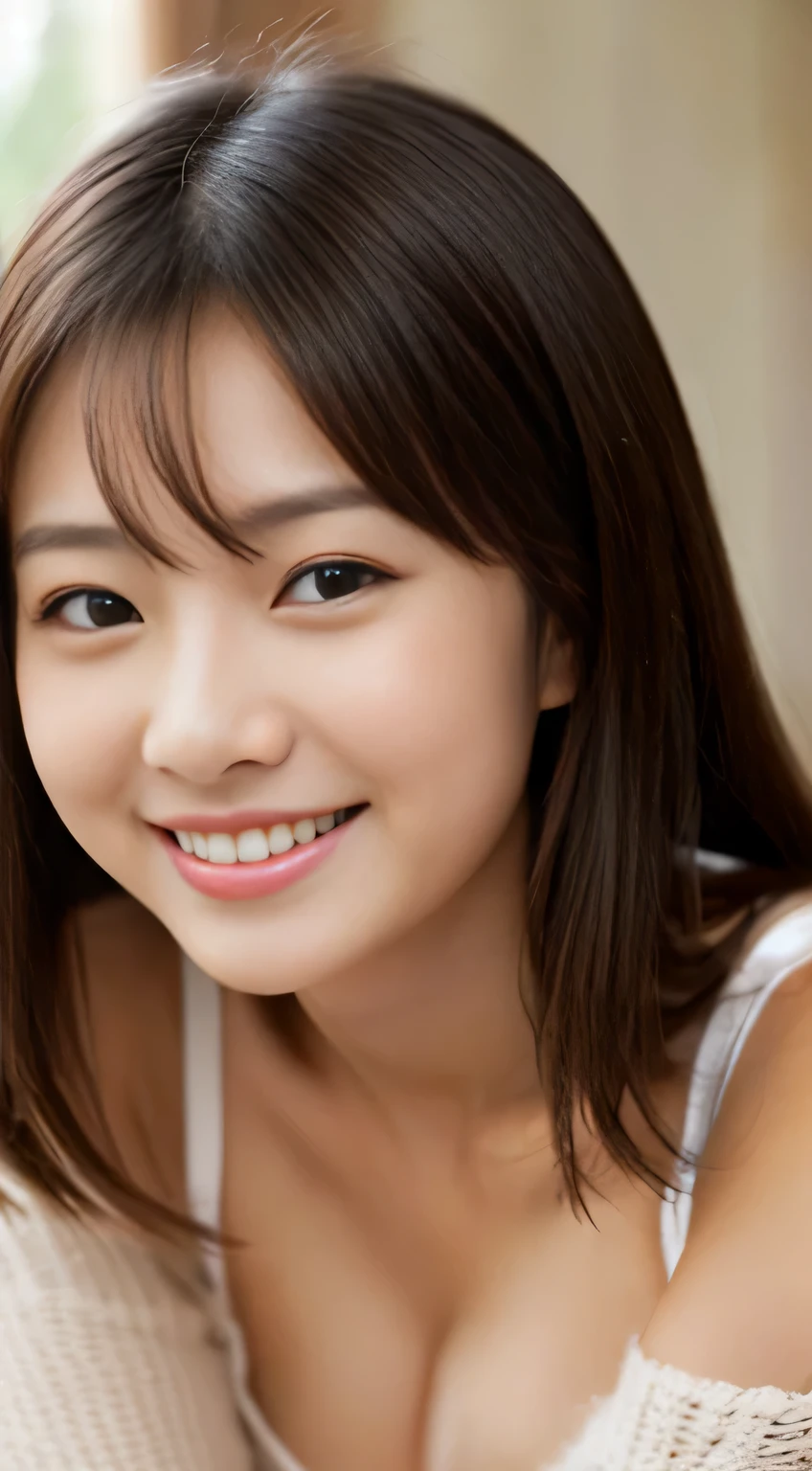 Japanese ),((beautiful girl)),cleavage,An expression that imagines something pleasant:1.2,(perfect body beauty:1.2),((perfect body)),(shy smile),beautiful teeth,