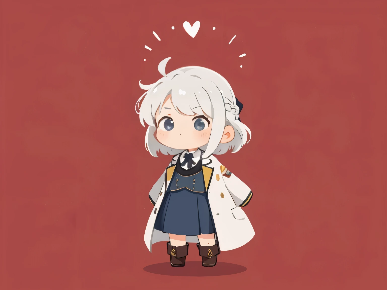 1 girl, Stand with your body facing forward., mouth is closed, ((highest quality, expensive_solve, clear_image)), (white hair), bob style, braid, (blue eyes), (Wear boots on your feet), coat and dress, ((concept art)), Little, mini, very short height, no background