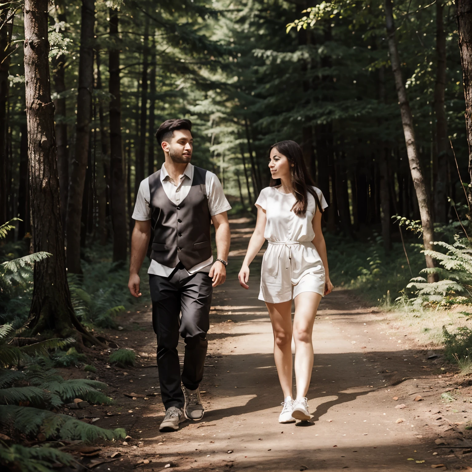 Wolf and bunny walking in the forest