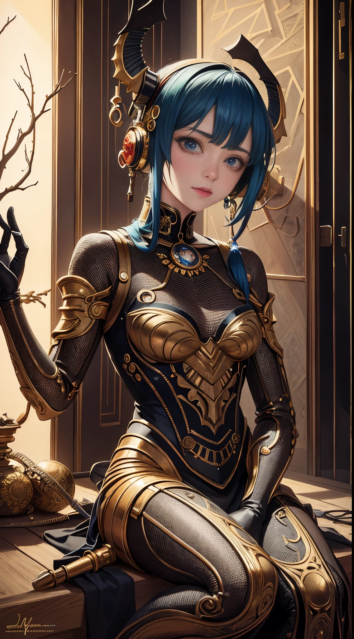 (master piece,highest quality,best quality,official art,Cosmetology and aesthetics:1.2),(1 girl),very detailed,(fractal art:1.3),very colorful,Most detailed 1 Machine girl,((surreal details)),sports late,global illumination,shadowing,Rendering with Octane,8k,super sharp,Metal,Complex,Decorations detailed,cool colors,egyptian details,非常にComplexディテール,realistic ray tracing,cgsociety trends,shining eyes of light,towards the camera,neon light details,mechanical limbs,blood vessels attached to tubeechanical vertebrae attached to the back,Mechanical cervical connection in the neck,sat down,Wires and cables connecting to the head