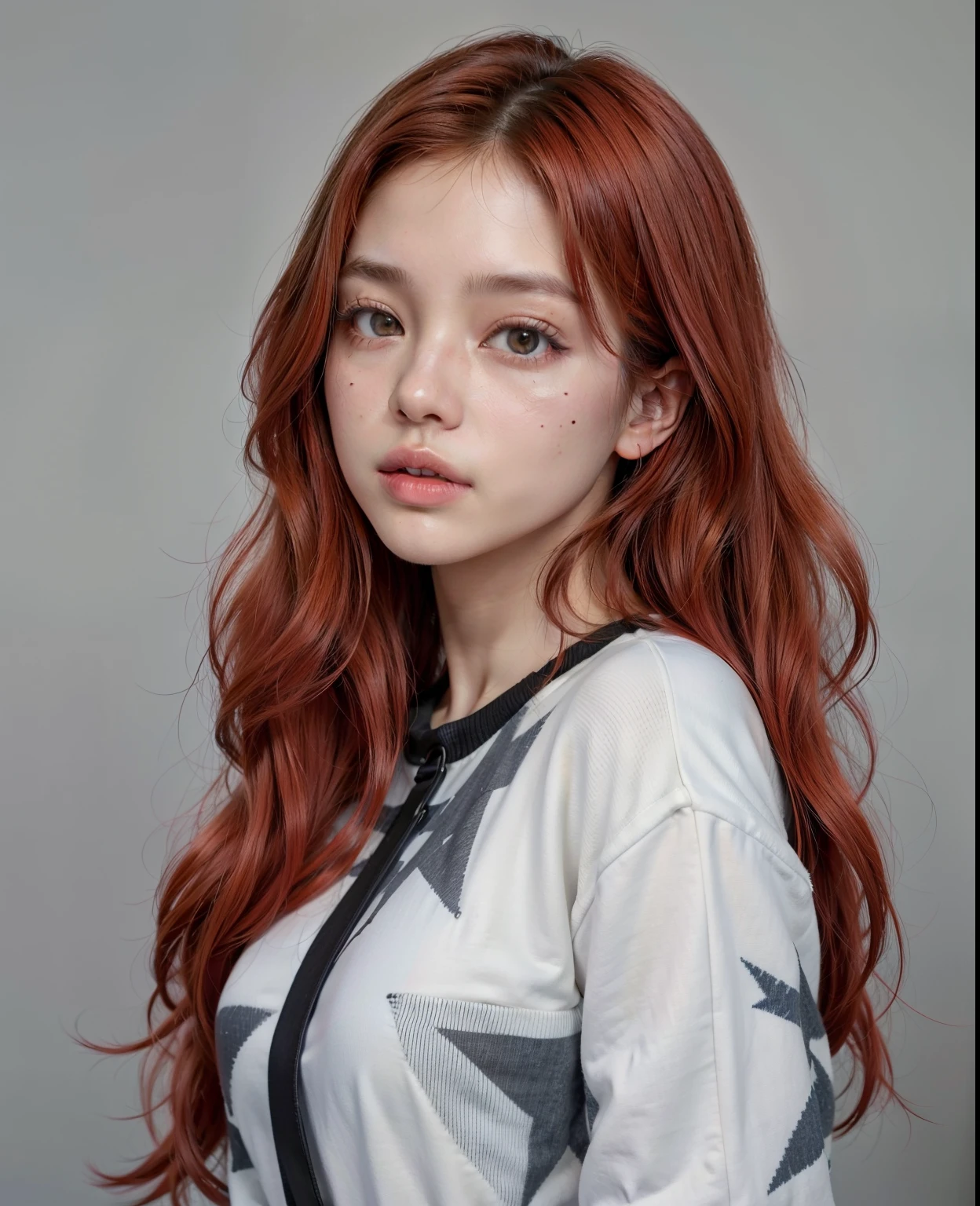a close up of a woman Con cabello rojo and a star sweater, Jennie rosa negra, portrait of jossi de blackpink, jossi de blackpink, retrato de jisoo blackpink, terciopelo rojo, render de abril, ella tiene el pelo largo y renaranjado, color rojo, crimson crimson red hair, Con cabello rojo, parque roseanne de blackpink, con el pelo largo y rojo, inspirado en Sim Sa-jeong