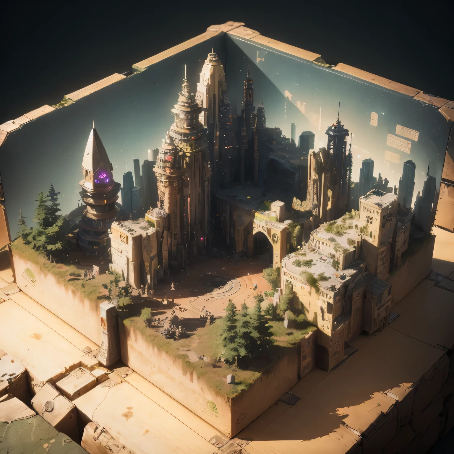 3598年Mars realistic model, (split ends, original photo, best quality, masterpiece:1.4),Steampunk Cyberpunk 6820 City,(CyberpunkMars light:1.3), Mars (related to land),(in a small nature box:1.3),Isometric, small nature, landscape on foundation,landscape,