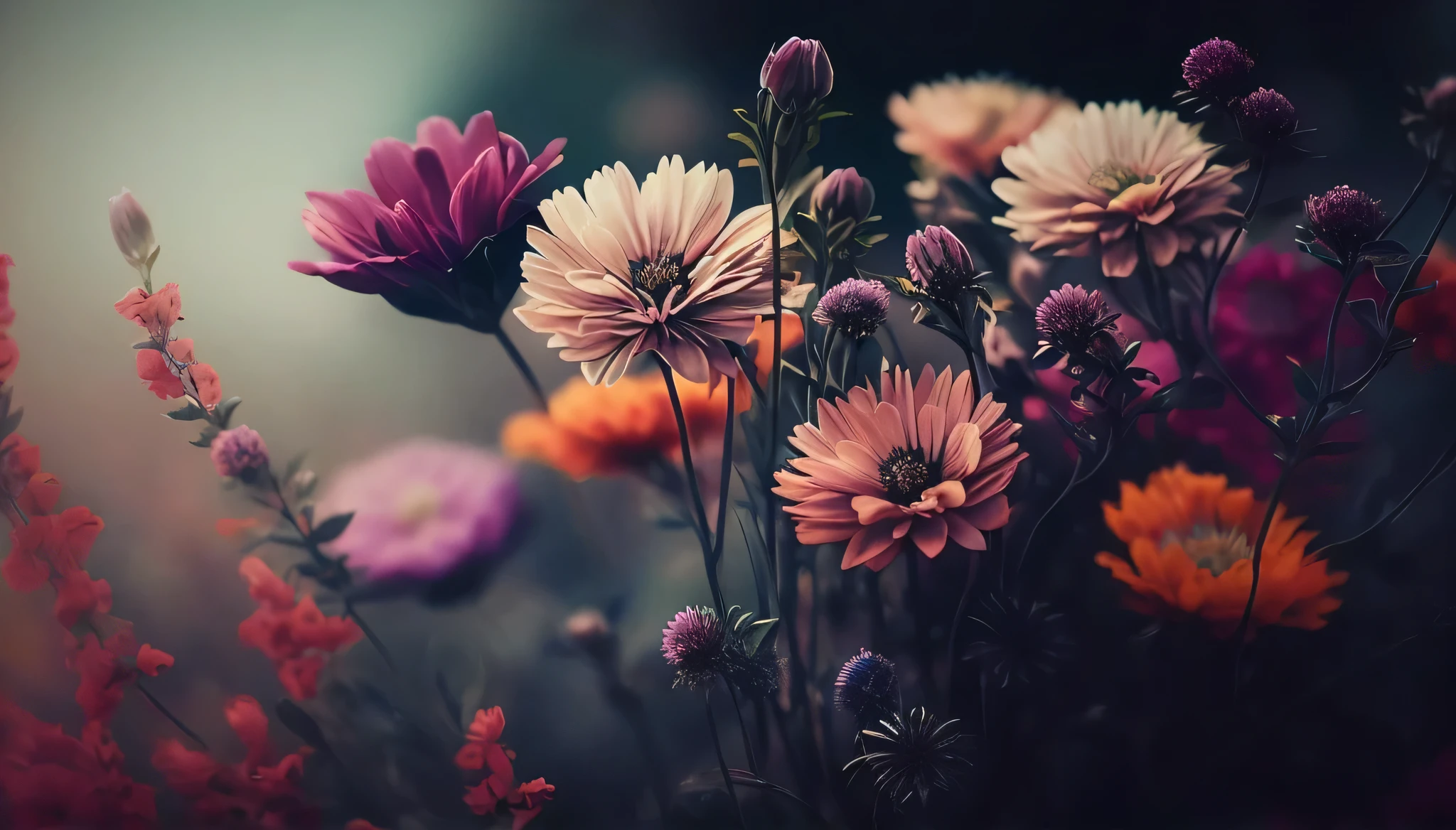 there are many different colored flowers in a field of flowers, beautiful flowers, magical flowers, flowers and blossoms, magical colorful flowers, soft flowers, pretty flowers, blooming flowers, colourful flowers, detailed flowers, colorful flowers, flowers and plants, colored flowers, nature and floral aesthetics, beautiful flowers growing, an aesthetic field of flowers, beautiful image, spring flowers