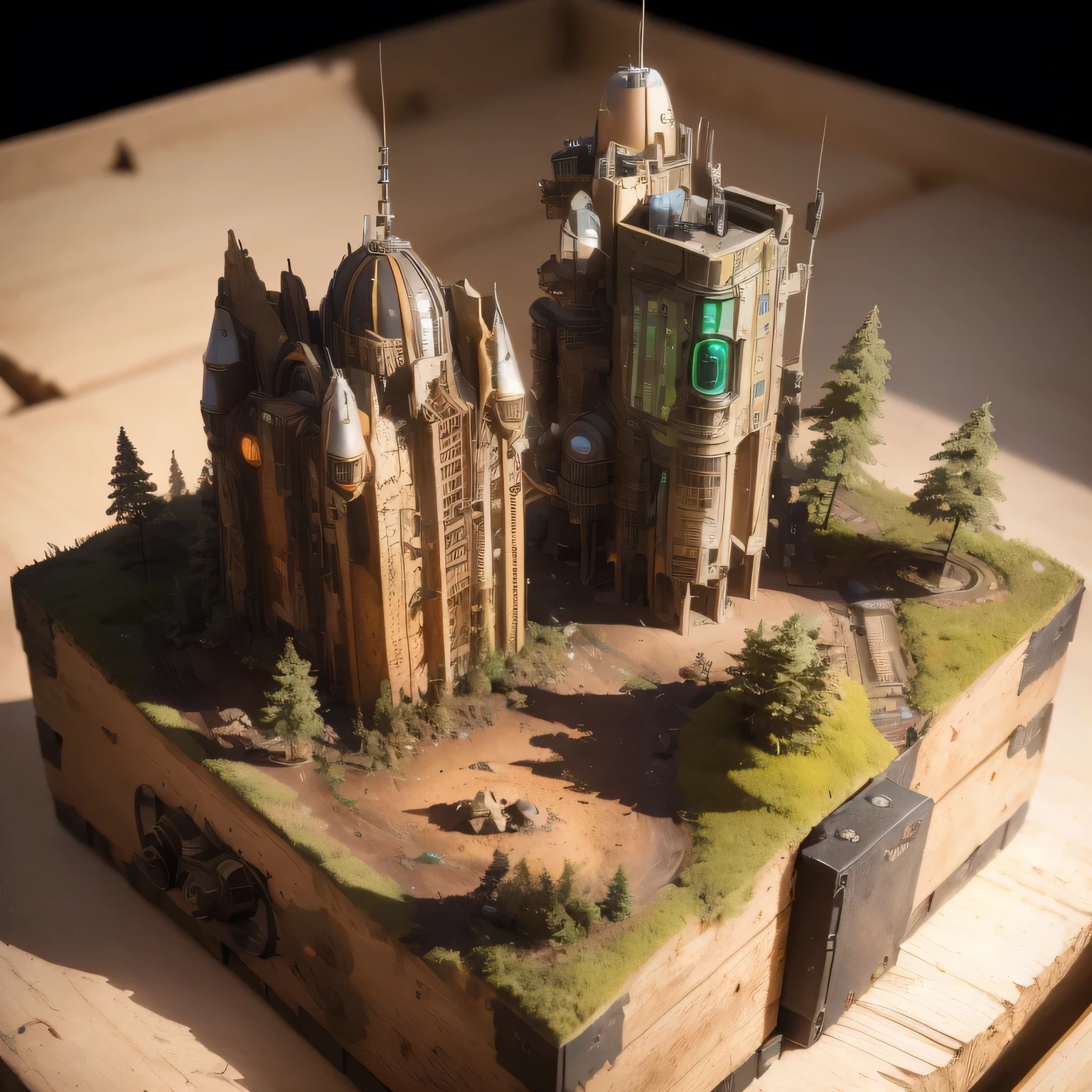 3598年Mars realistic model, (split ends, original photo, best quality, masterpiece:1.4),Steampunk Cyberpunk 6820 City,(CyberpunkMars light:1.3), Mars (related to land),(in a small nature box:1.3),Isometric, small nature, landscape on foundation,landscape,