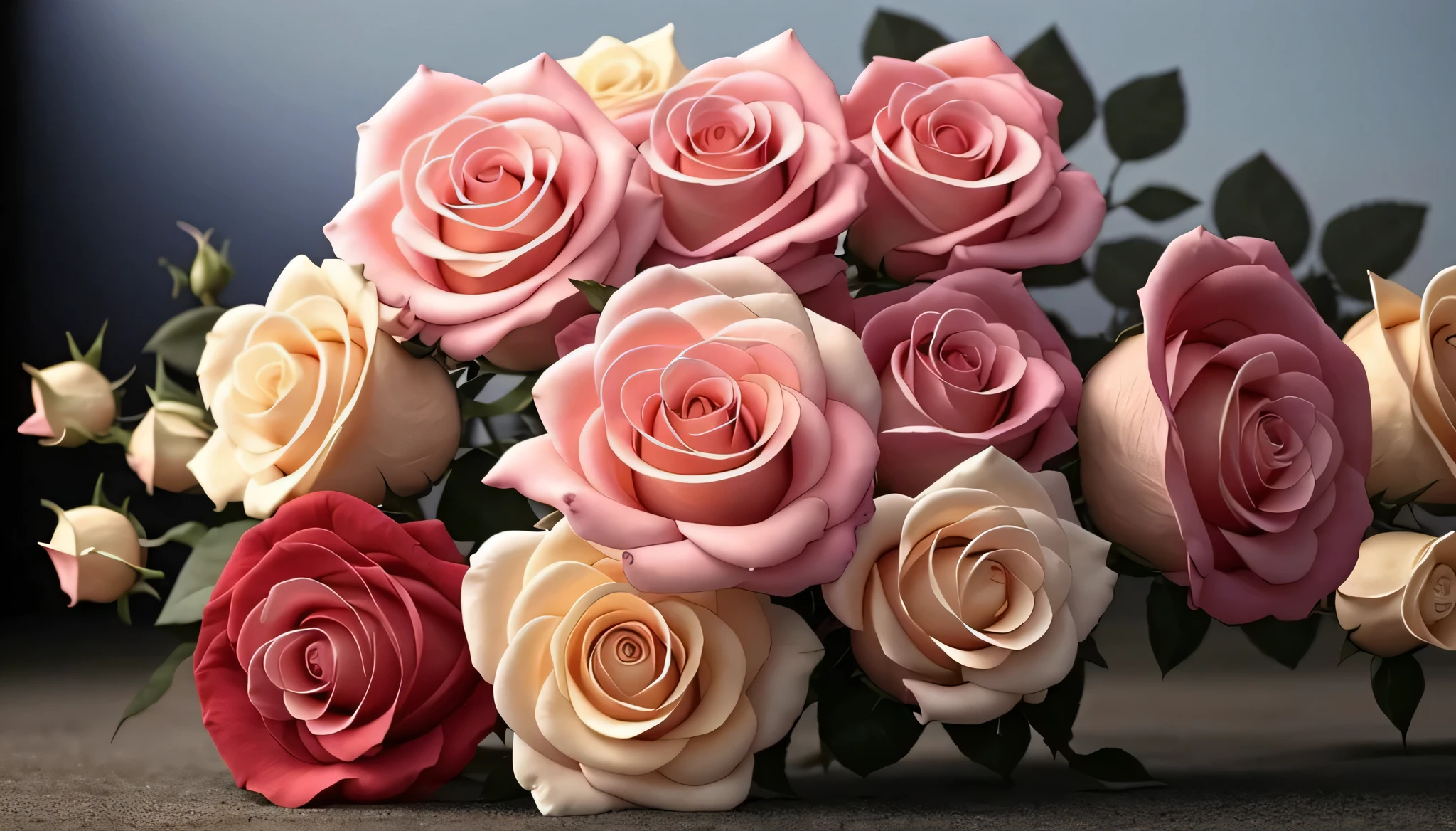 there are many roses that are in a vase on the ground, decorative roses, roses, rosses, a few roses, roses in cinematic light, beautiful flowers, pastel roses, detailed flowers, beautiful large flowers, incredibly realistic, beautiful image, roses background, stunningly realistic, incredibly beautiful, just beautiful, breathtaking realistic, exploding roses, translucent roses ornate, blooming flowers