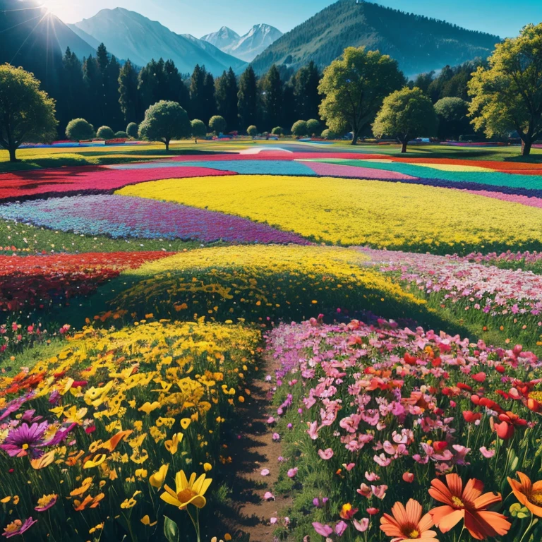 a field of colorful flowers,bright and vibrant colors,beautifully arranged,colorful and vibrant petals,fragrant flowers,different varieties of flowers,blooming in full glory,a carpet of flowers,a vivid display of nature's beauty,an explosion of colors,a picturesque scene,sunlit flowers,a symphony of colors,floral paradise,nature's masterpiece,an enchanting garden,the epitome of beauty,the beauty of nature, best quality,4k,8k,highres,masterpiece:1.2),ultra-detailed,(realistic,photorealistic,photo-realistic:1.37