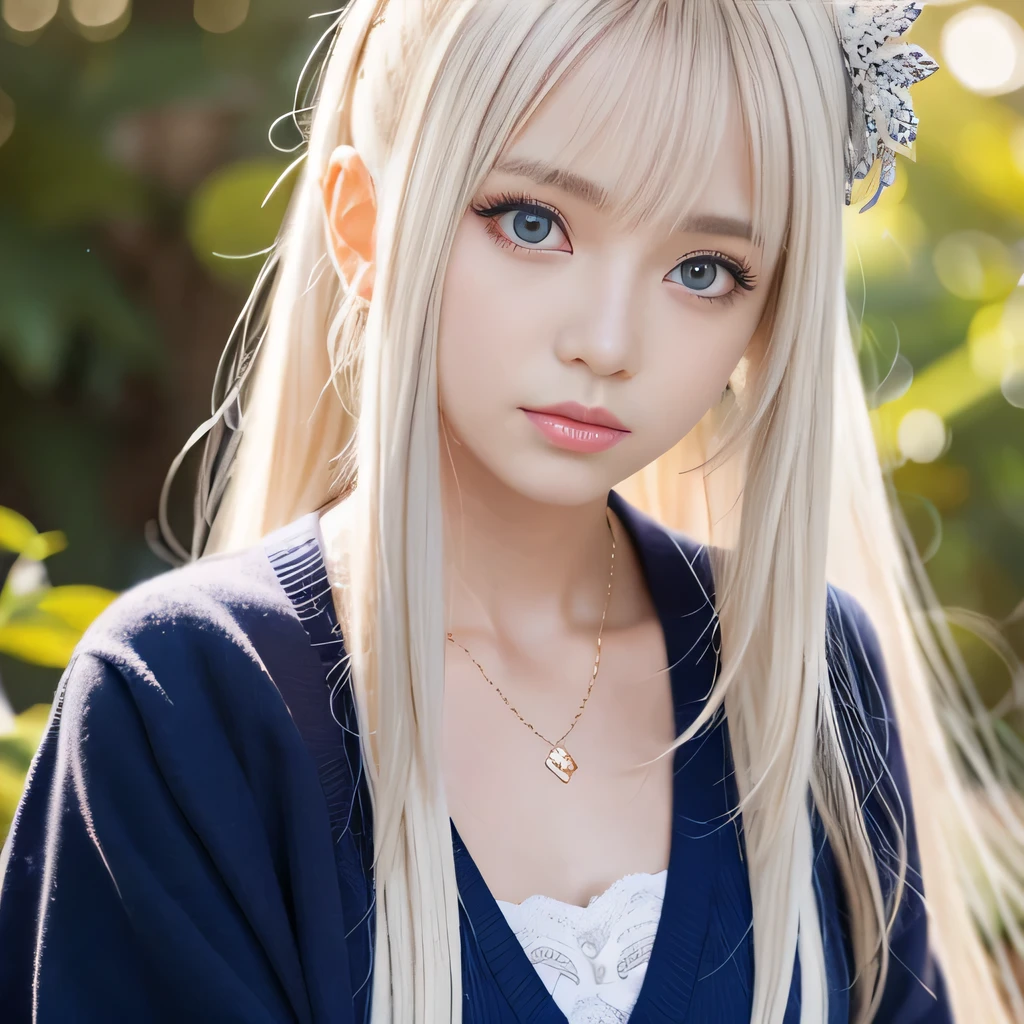 portrait、school uniform、bright look、twin tails、young shiny glossy white shiny skin、best looks、blonde reflection、Platinum blonde hair with dazzling highlights、shiny bright hair,、super long straight hair、Shining beautiful bangs、Sparkling crystal clear charming big blue eyes、Very beautiful and lovely cute 10 year old girl、rich bust、White and beautiful blouse、I can see the collarbone、((I could see the whole body))、beautiful face、The chest area of the clothes looks tight、Loosening perm、No bra、