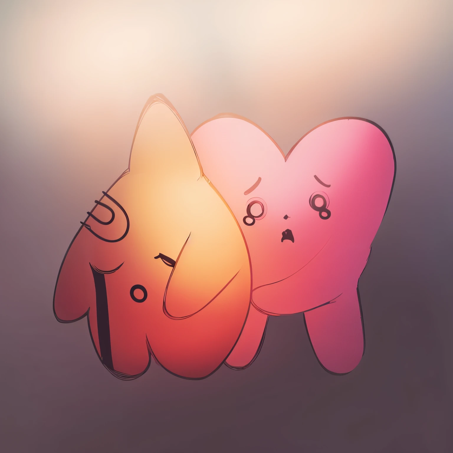 Chibi pink heart hug yellow pain star,((masterpiece)),((quality)),((Best quality)),((offcial art)),vector ,bold line