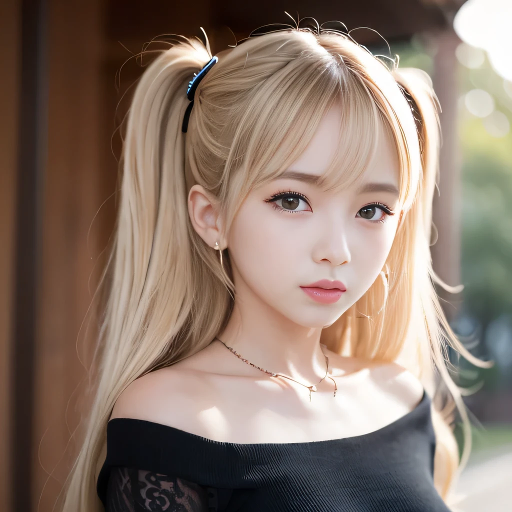 portrait、Topless、bright look、twin tails、young shiny glossy white shiny skin、best looks、blonde reflection、Platinum blonde hair with dazzling highlights、shiny bright hair,、super long straight hair、Shining beautiful bangs、Sparkling crystal clear charming big blue eyes、Very beautiful and adorable 12 year old girl、rich bust、White and beautiful blouse、I can see the collarbone、((I could see the whole body))、beautiful face、The chest of the clothes is open、Loosening perm、No bra、