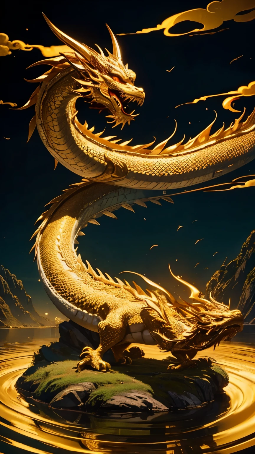 chinese dragon,Traditional Chinese Culture,float,Meandering,golden tone,master piece,4k
