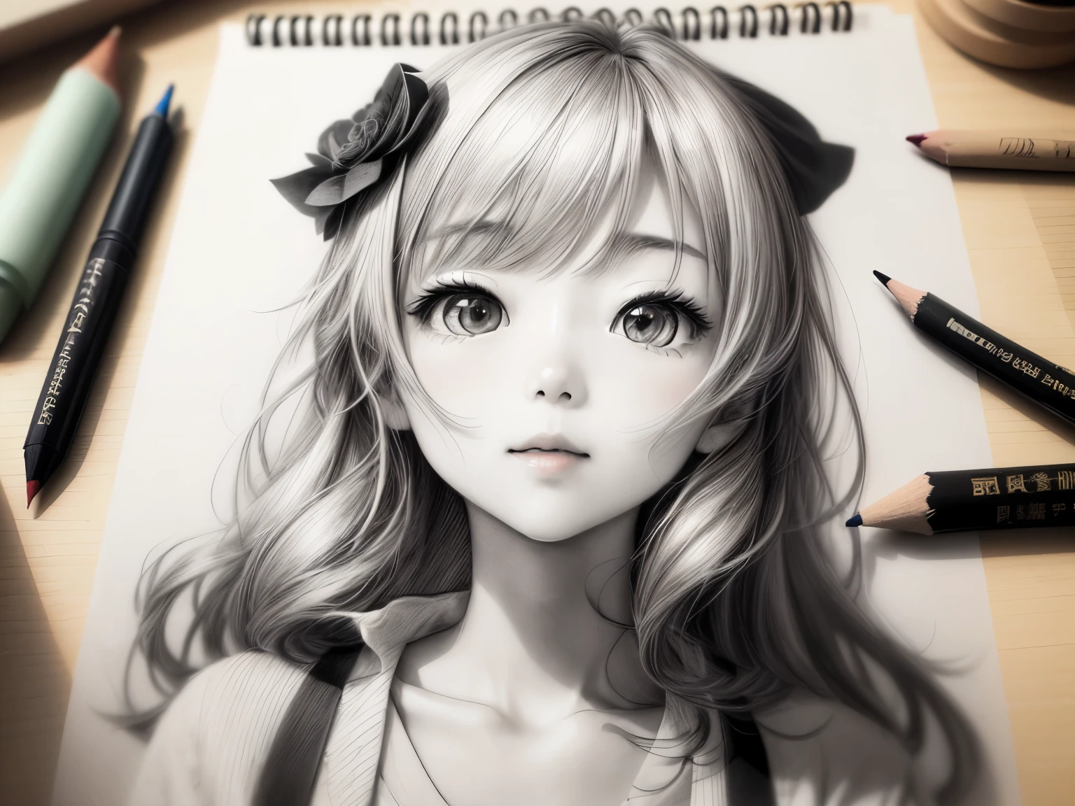 masterpiece,high quality,美しい壁paper,16k,photo taken,sketch, Hidamari sketch,((paper)),paperを持ってください,((paperに女の子を描く)),pencil,