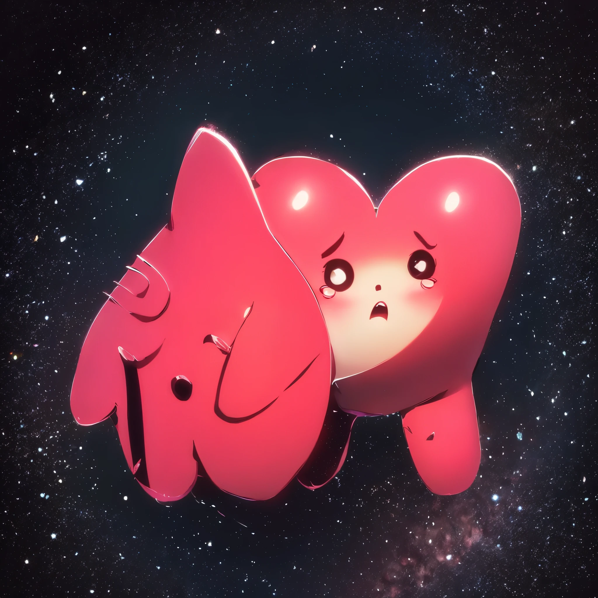 Chibi pink heart hug yellow crying pain star,((masterpiece)),((quality)),((Best quality)),((offcial art)),vector ,bold line