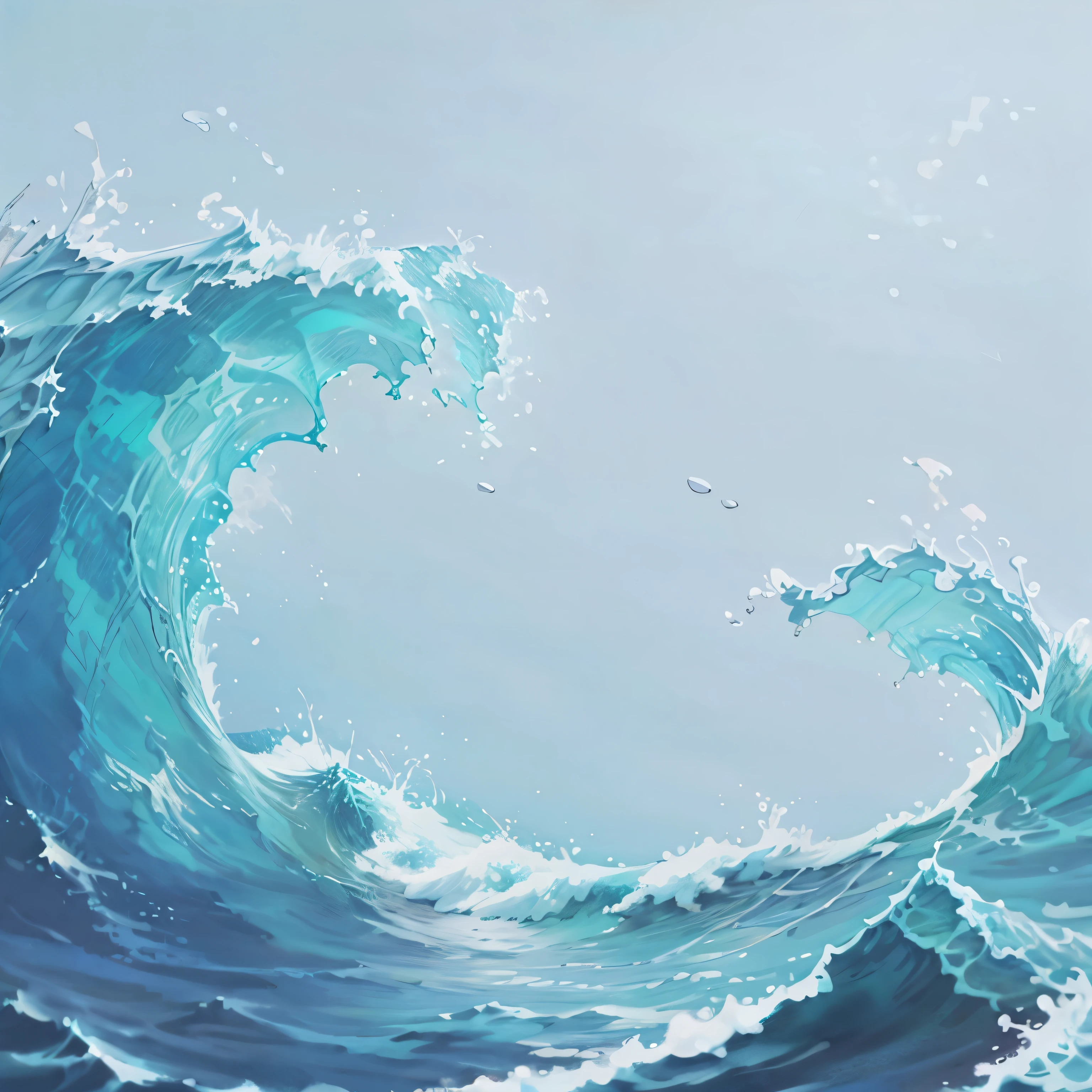 there is a large waves coming up from the ocean, water splash painting, waves of water particles, wavess and splashes, blue crashing wavess, azure wavess of water, water painting, background artwork, ocean waves, ((wavess, an oil painting. waves, water element, large wavess, wavy water, sea wavess, waves, art illustration, waves breaking