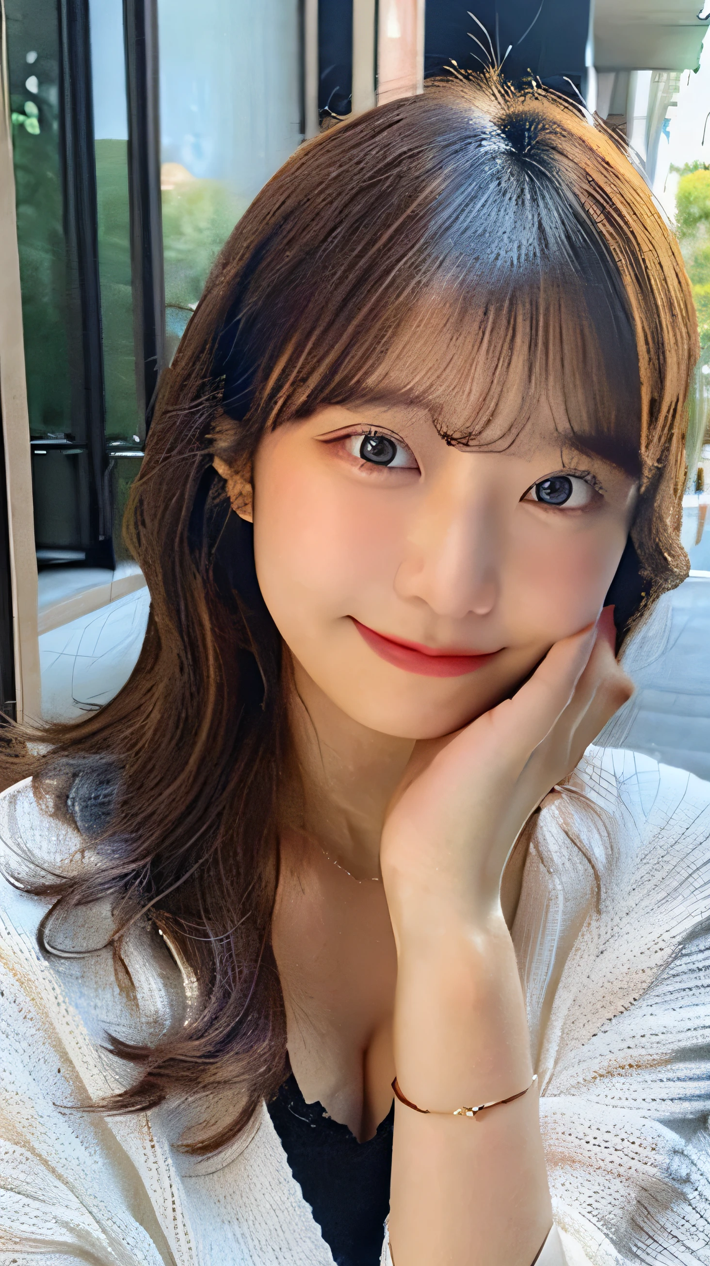 girl RAW photo, (masterpiece:1.1), highest quality, ultra high resolution, very detailed (realistic:1.4)、selfie pose、looks ugly'It's going to be a mess、attractive face、naughty ugly、Somiko、Female, 29 years old、virgin、Not pretty、innocent、shapeless eyebrows、long chest、long chestの谷間、saggy breasts、low nose、tight white knit for winter、plump body、you call me fat、full body photo、shy smile、cheeks turn red、not used to men、Camisole Shorts