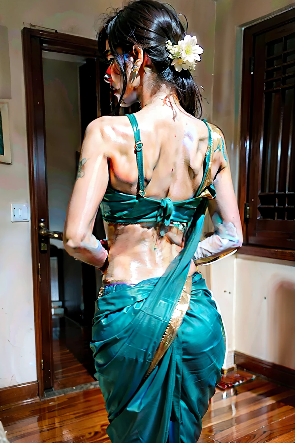 Girl wearing saree showing her beautiful back and ass