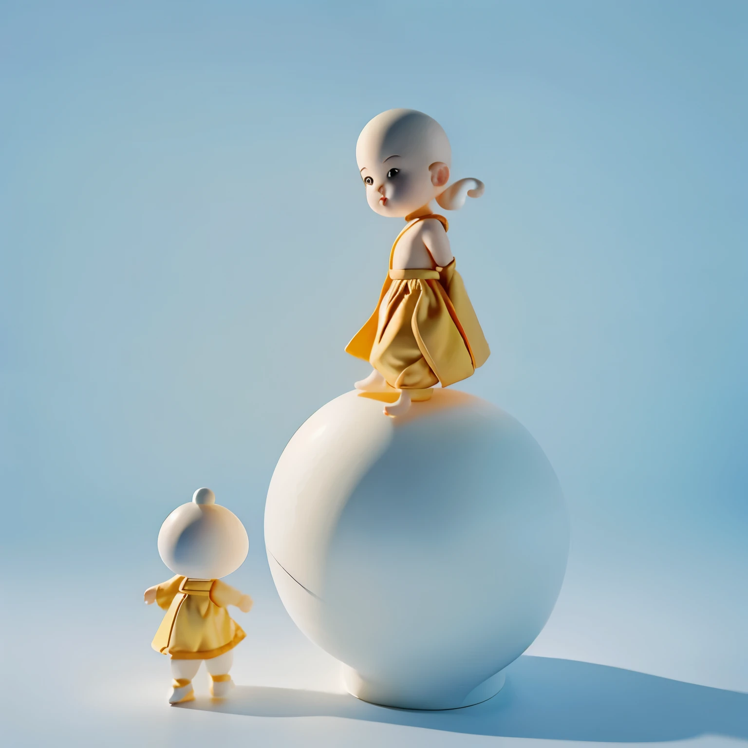 little monk,boy,Budai monk,Chinese style,light encounter,Bubble Mart,Genshin ,minimalist design, Cute doll,Figure,Cartoon image,disney style,Real light and shadow,high saturation,high contrast,realism,Extreme rendering