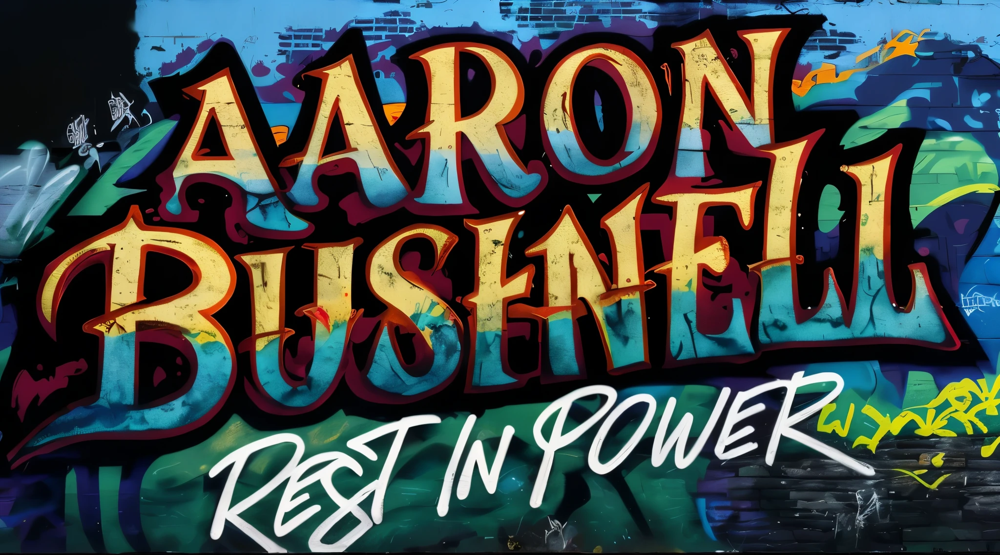  graffiti that says "Aaron Bushnell" and "Rest in Power" 