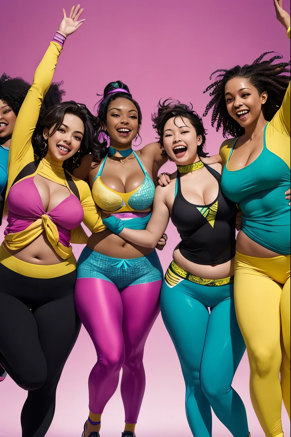 A vibrant and uplifting photo featuring diverse curvy woman engaging in various activities, such as dancing, laughing, exercising, and striking confident poses. The image radiates joy, confidence, and empowerment, inspiring viewers to embrace their curves and celebrate their beauty on Leap Day and beyond.