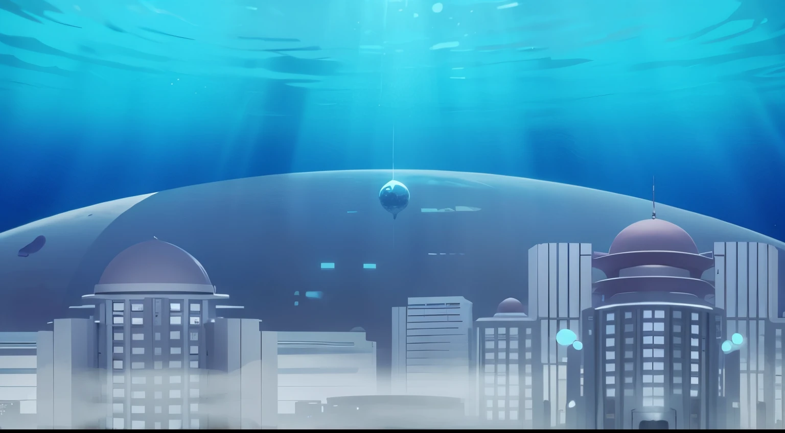underwater city, protected by a bubble, building, fantasy world