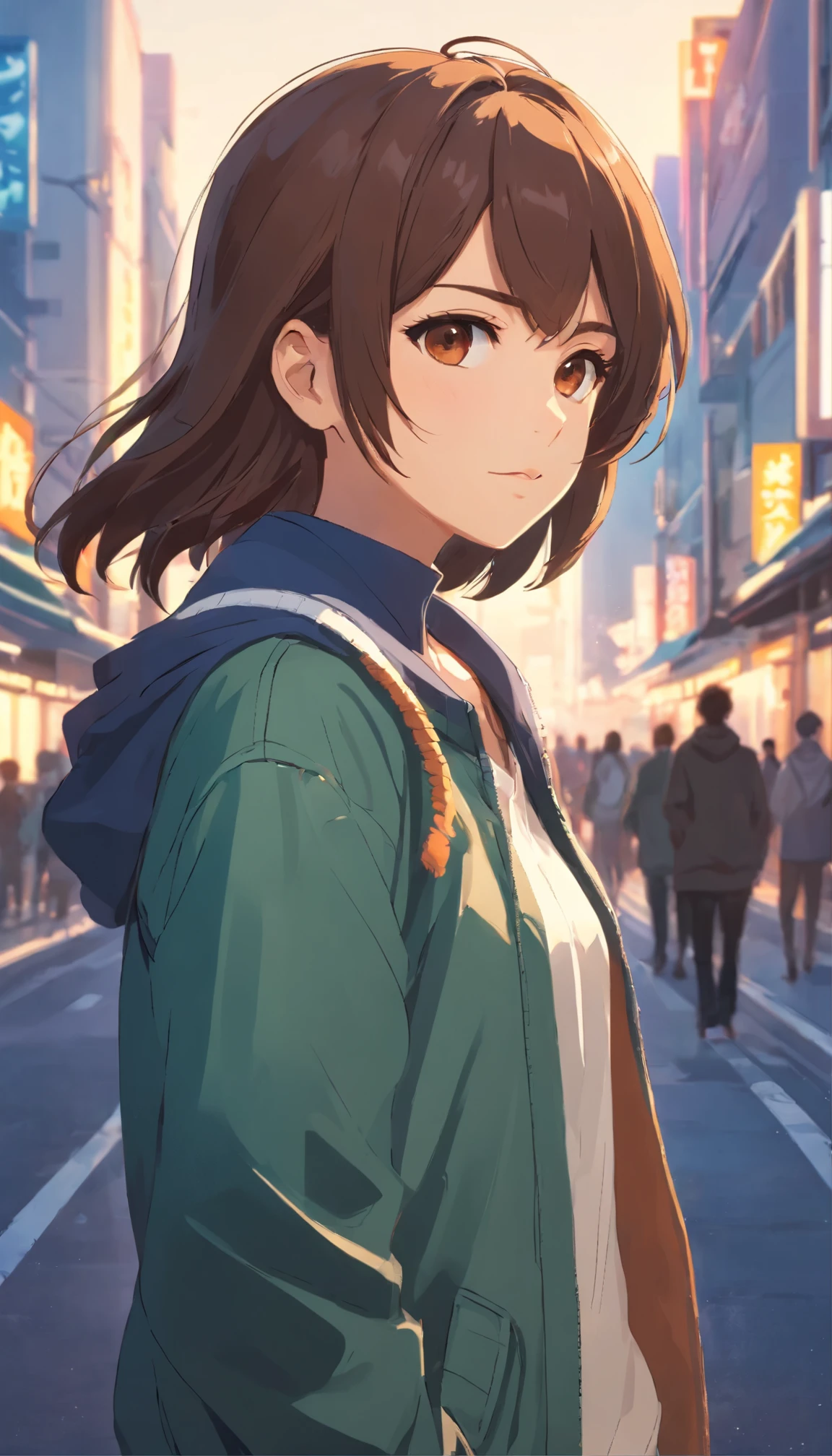 A beautiful and cute girl, wearing jacket, decent look, handsome girl, attitude, beautiful brown eyes, brown hair, cool style, 16y, detailed face, 8k