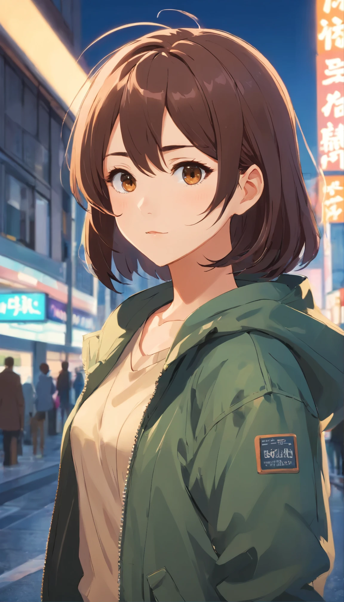 A beautiful and cute girl, wearing jacket, decent look, handsome girl, attitude, beautiful brown eyes, brown hair, cool style, 16y, detailed face, 8k