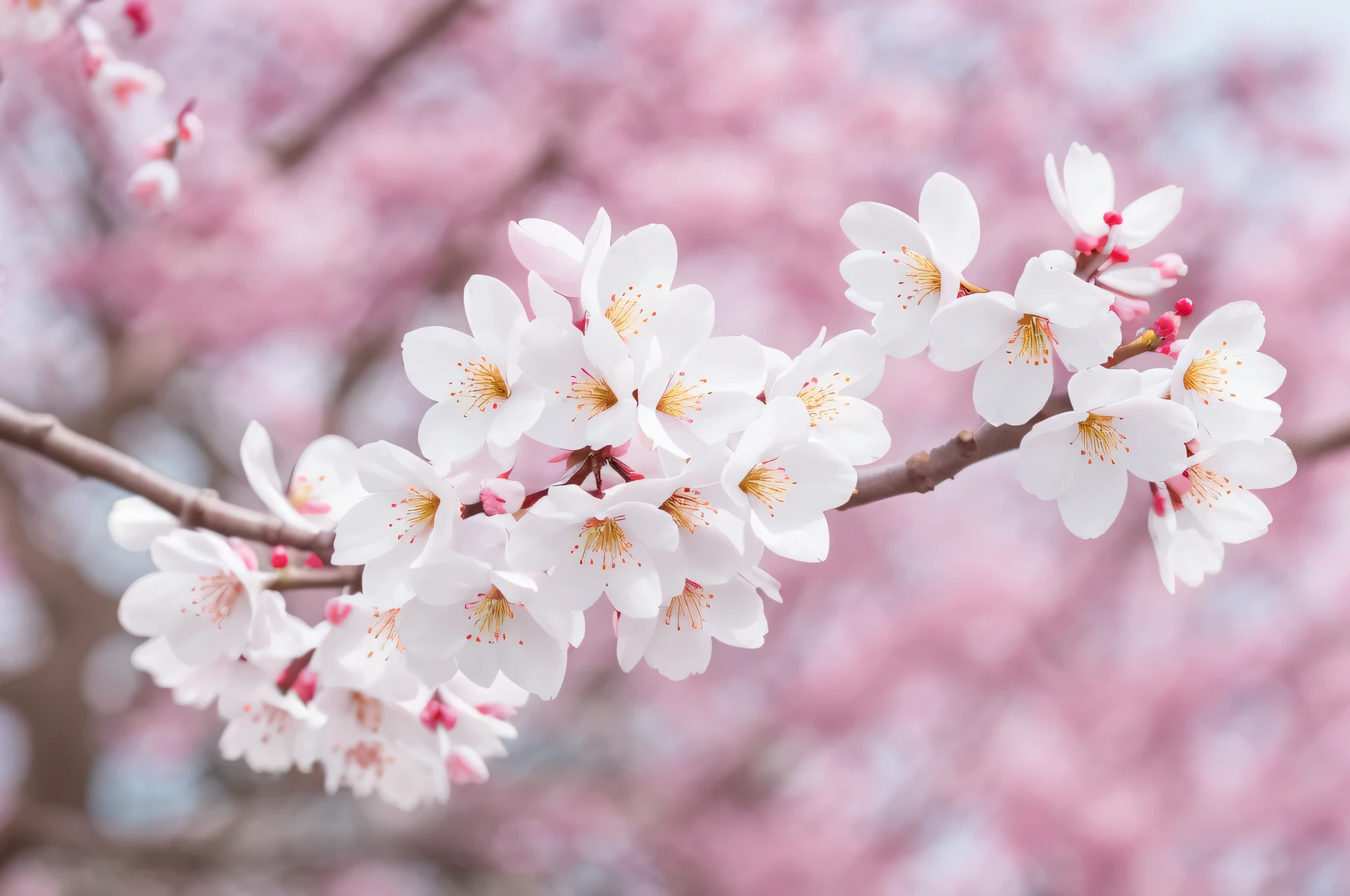 there is a branch of a tree with white flowers in the background, sakura flower, sakura blooming on background, sakura flowers, cherry blossom, cherry blossoms, sakura bloomimg, blossom sakura, sakura tree in background, sakura season, cherry blossom background, lots of sakura flowers, cherry tree in the background, cherry blossom petals, cherry blossom tree, lush sakura, blossoms