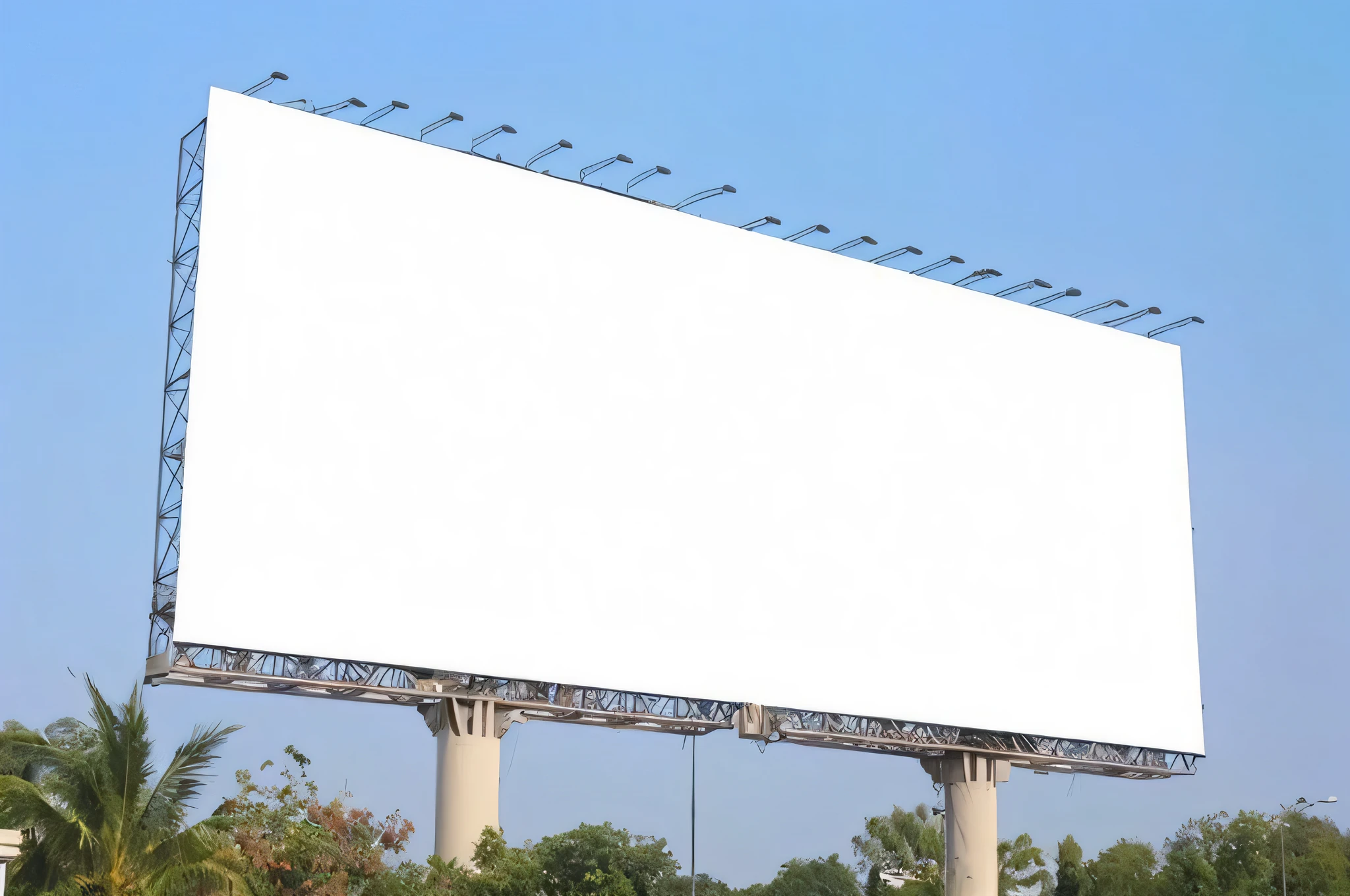 arafed white billboard on a pole in a city with trees, commercial billboard, billboard image, advertising billboard, billboards, digital billboards, electronic billboards, digital billboard in the middle, billboard, some floating billboards, commercial banner, large screen, large format picture, digital advertisements, professional advertising, advertising, isolated on white background, without text, wide screen format