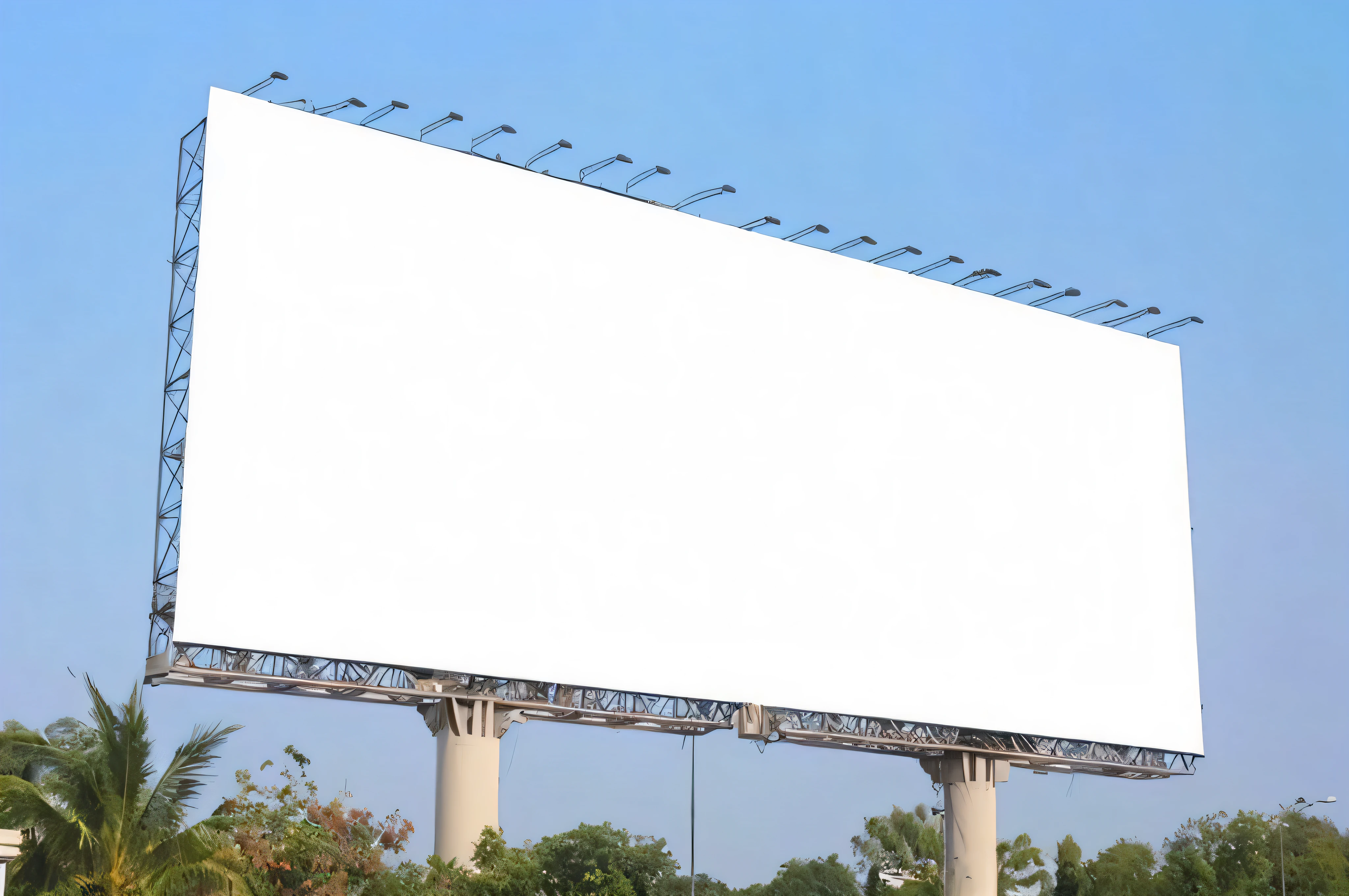 arafed white billboard on a pole in a city with trees, commercial billboard, billboard image, advertising billboard, billboards, digital billboards, electronic billboards, digital billboard in the middle, billboard, some floating billboards, commercial banner, large screen, large format picture, digital advertisements, professional advertising, advertising, isolated on white background, without text, wide screen format