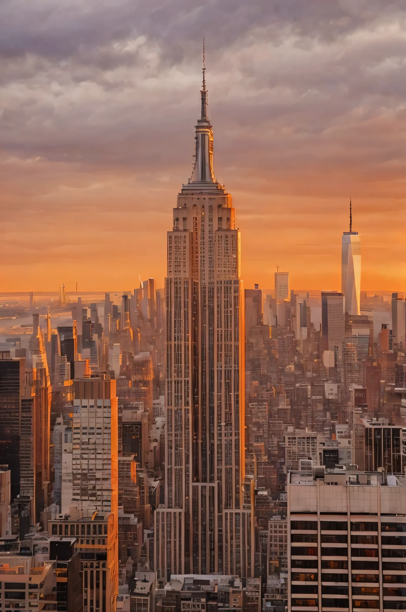 araffature of a city with a very tall building in the middle, empire state building, golden hour in manhattan, new york city background, new york background, new york backdrop, new york city, new york city as backdrop, new york in the future, towering over a city, new york city skyline, new york skyline, nyc, new york buildings